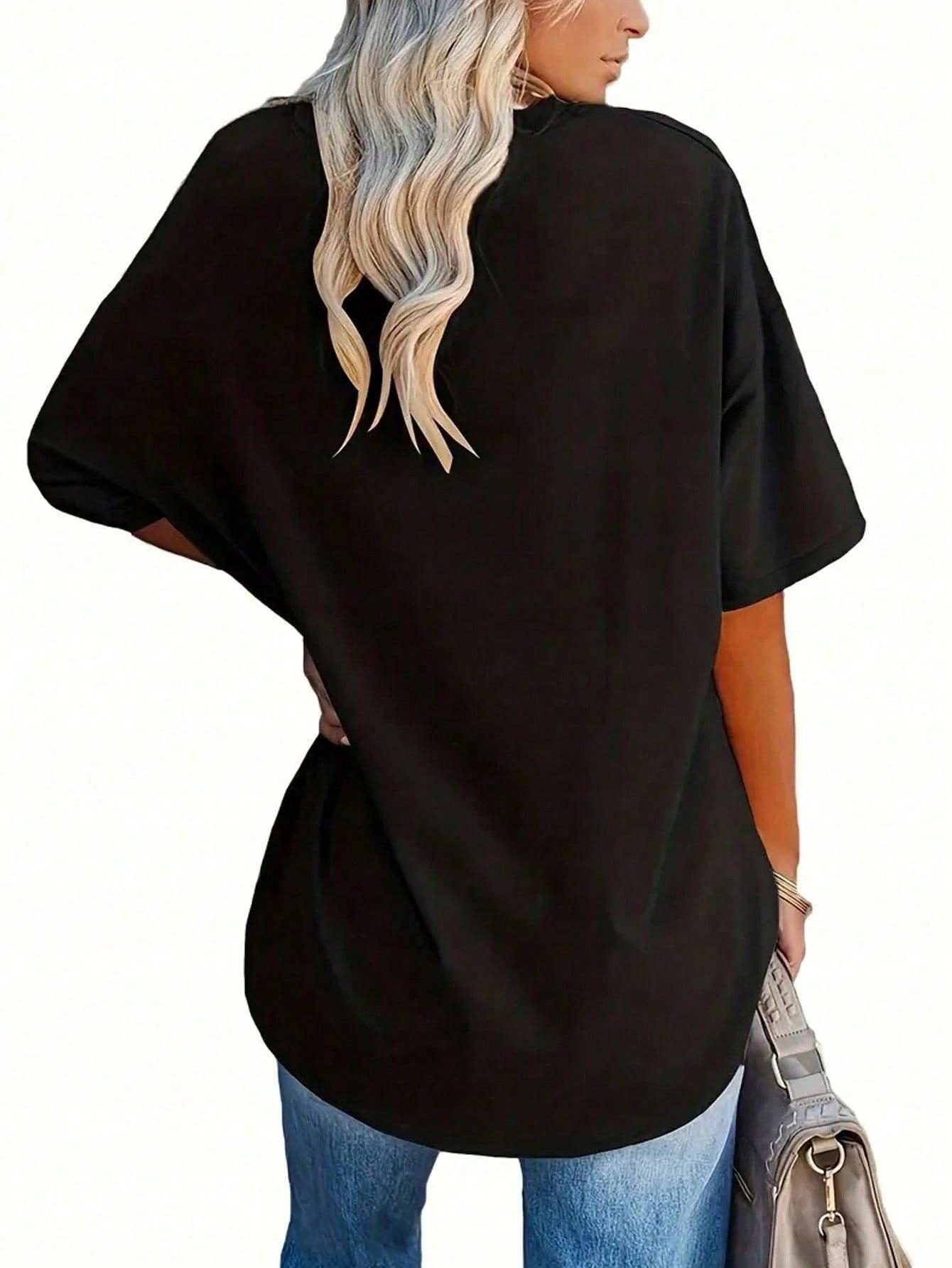 KC24215 Shein Černé Tričko S Výstřihem Do Větší Velikosti (21) 54