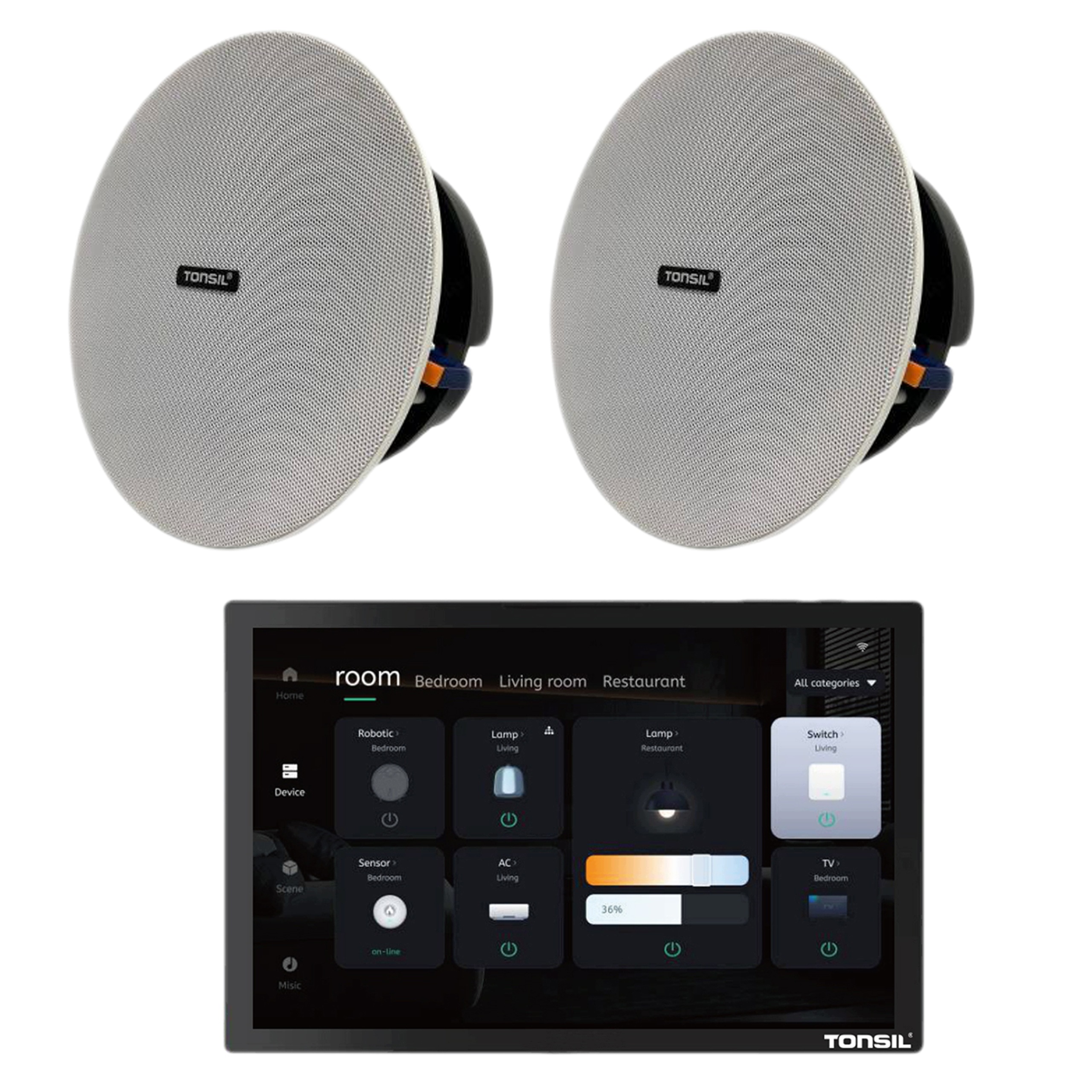 Set Tonsil Nástěnný panel E11 s Androidem 2x stropní reproduktor Zgsu 250S