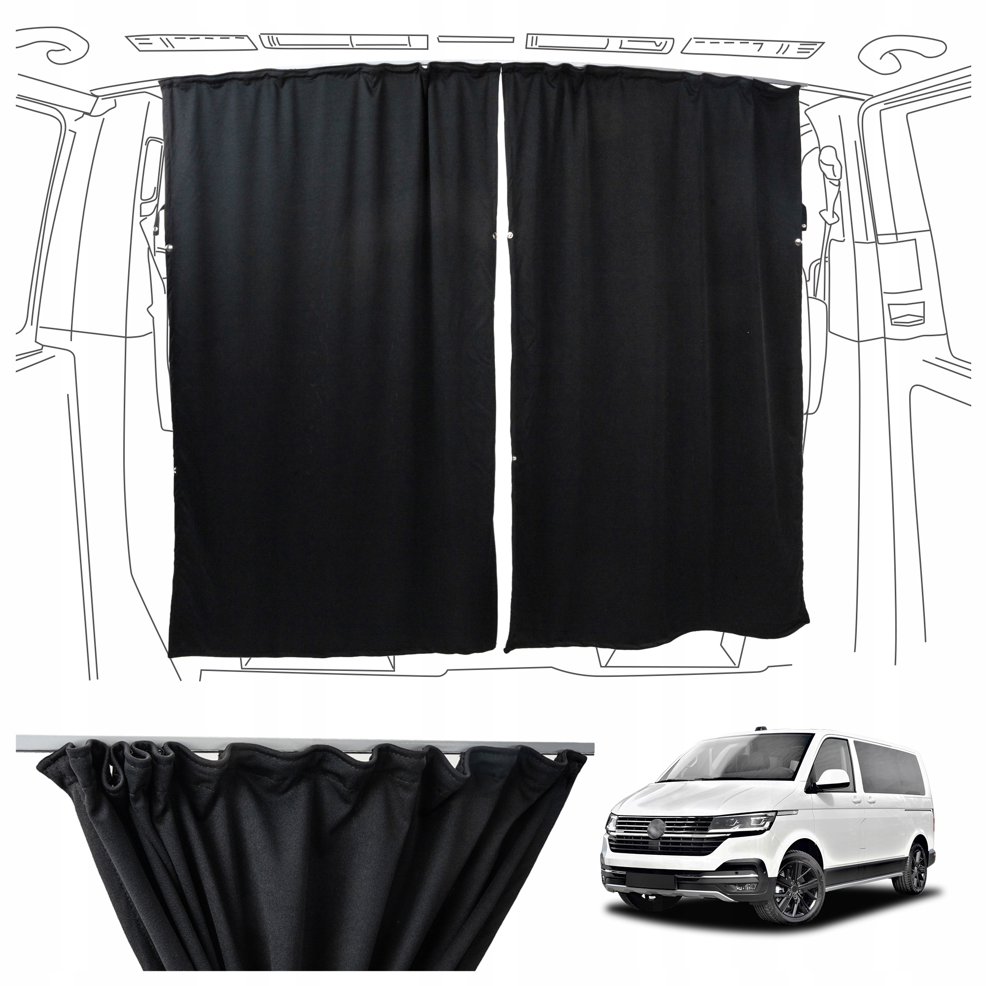 Zatemňovacie závesy prednej kabíny pre Vw Caravelle VI T6.1 2019-2023