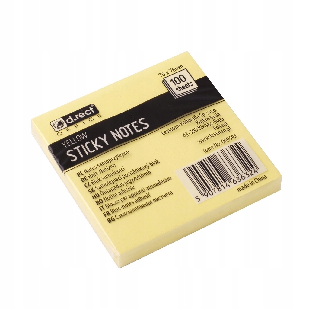 

Notes Karteczki Samoprzylepne 76x76mm 100szt Żółte