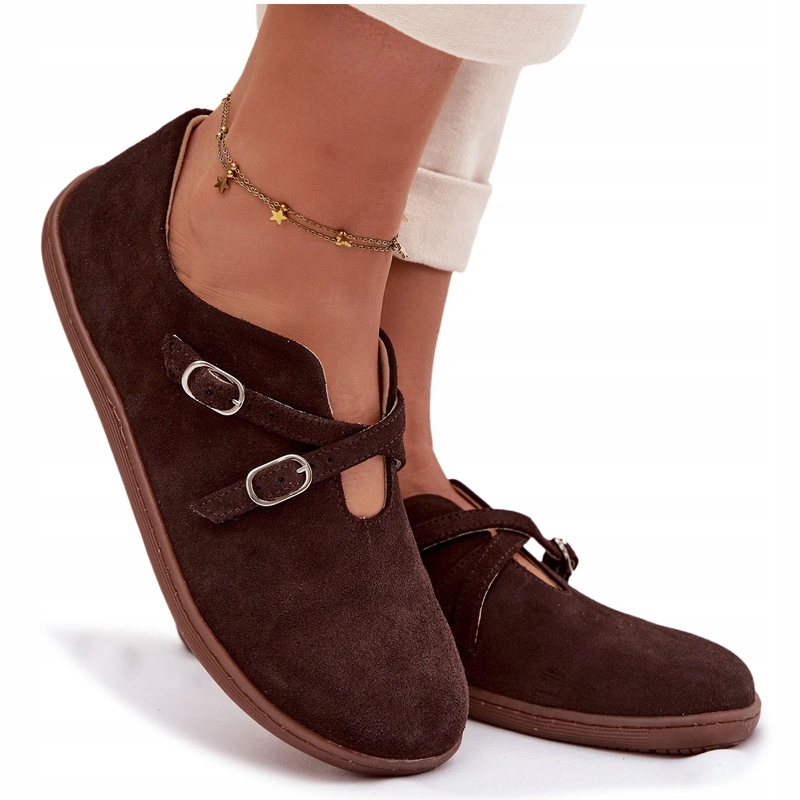 Dámské Barefoot Polobotky Ze Semiše S Proužky Zazoo N1271 Čokoládové 37
