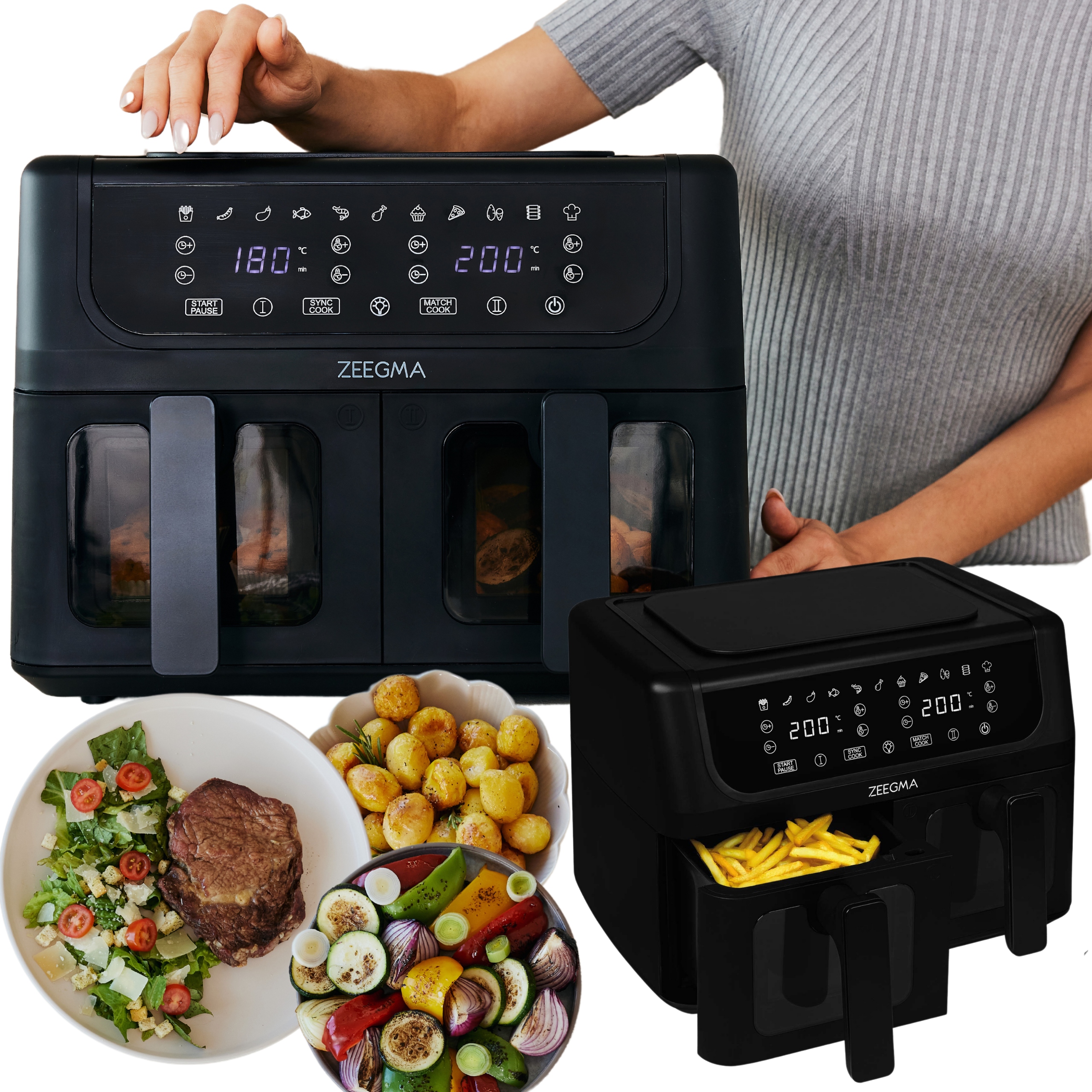 Fritéza Bez Oleja Air Fryer Dvojkomorová Veľká XL