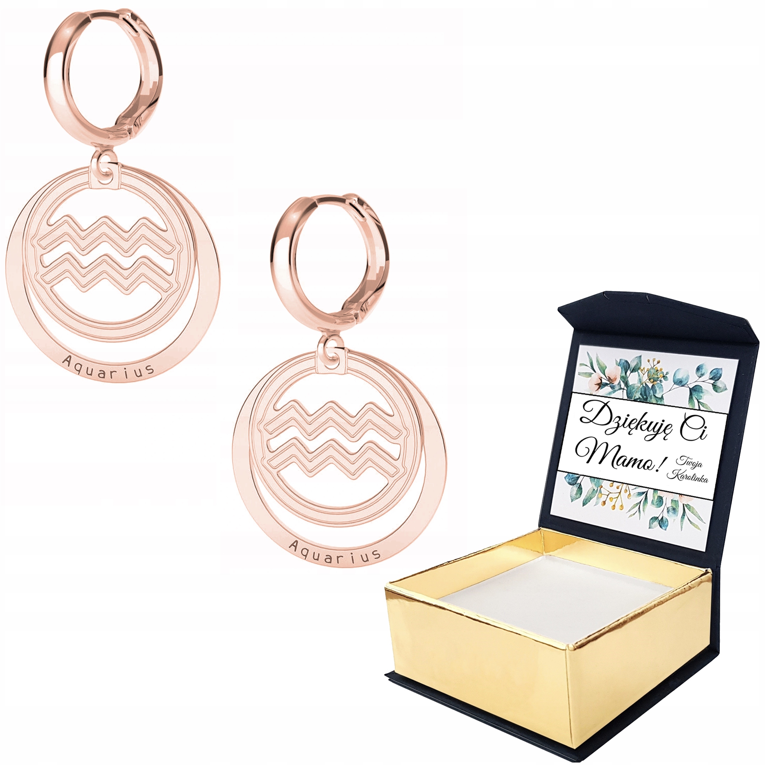 Náušnice růžové zlato Vodnář Zodiac Vlastní Potisk