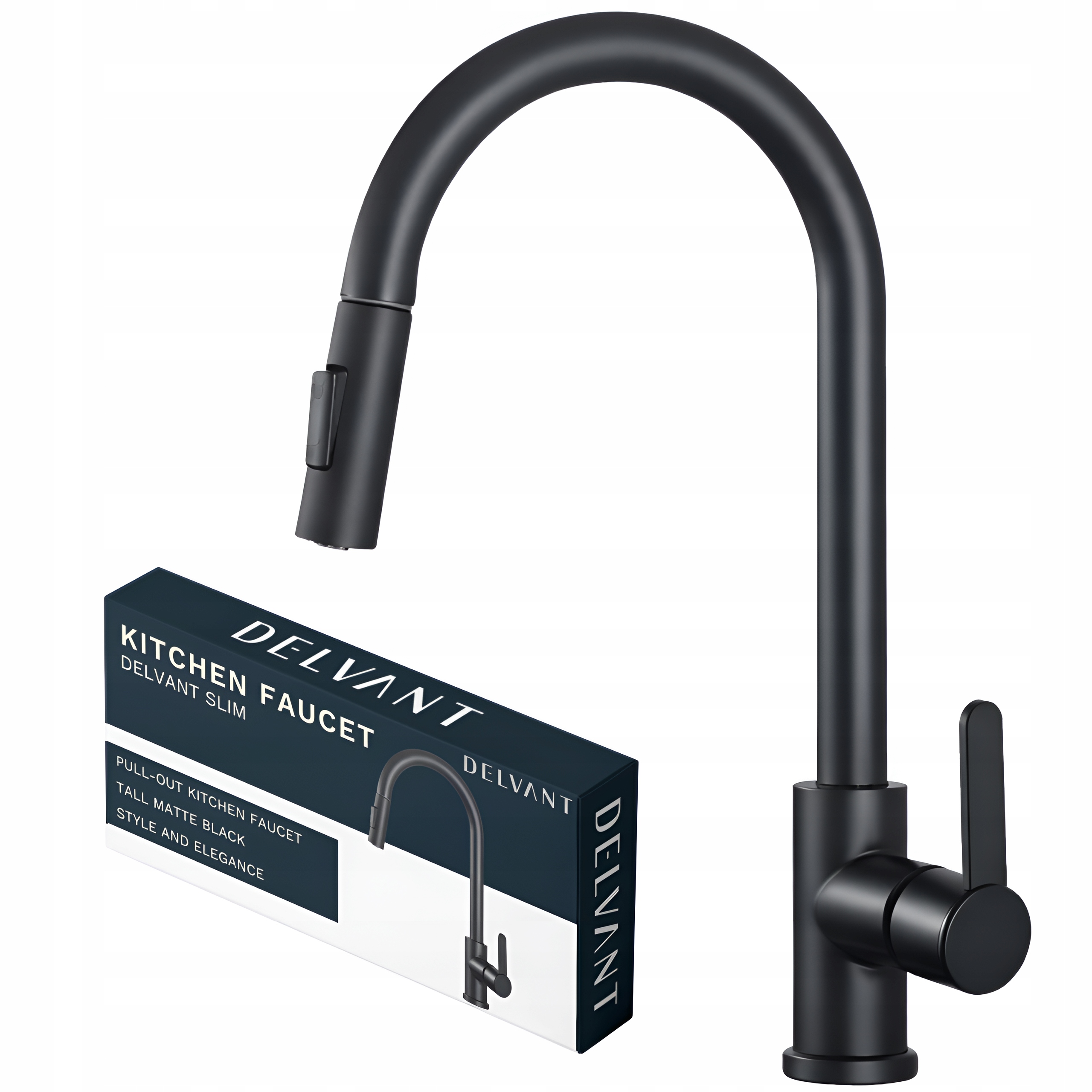 Bateria Kuchenna Z Wyciąganą Wylewką Zlewozmywakowa Delvant Slim Czarny Mat