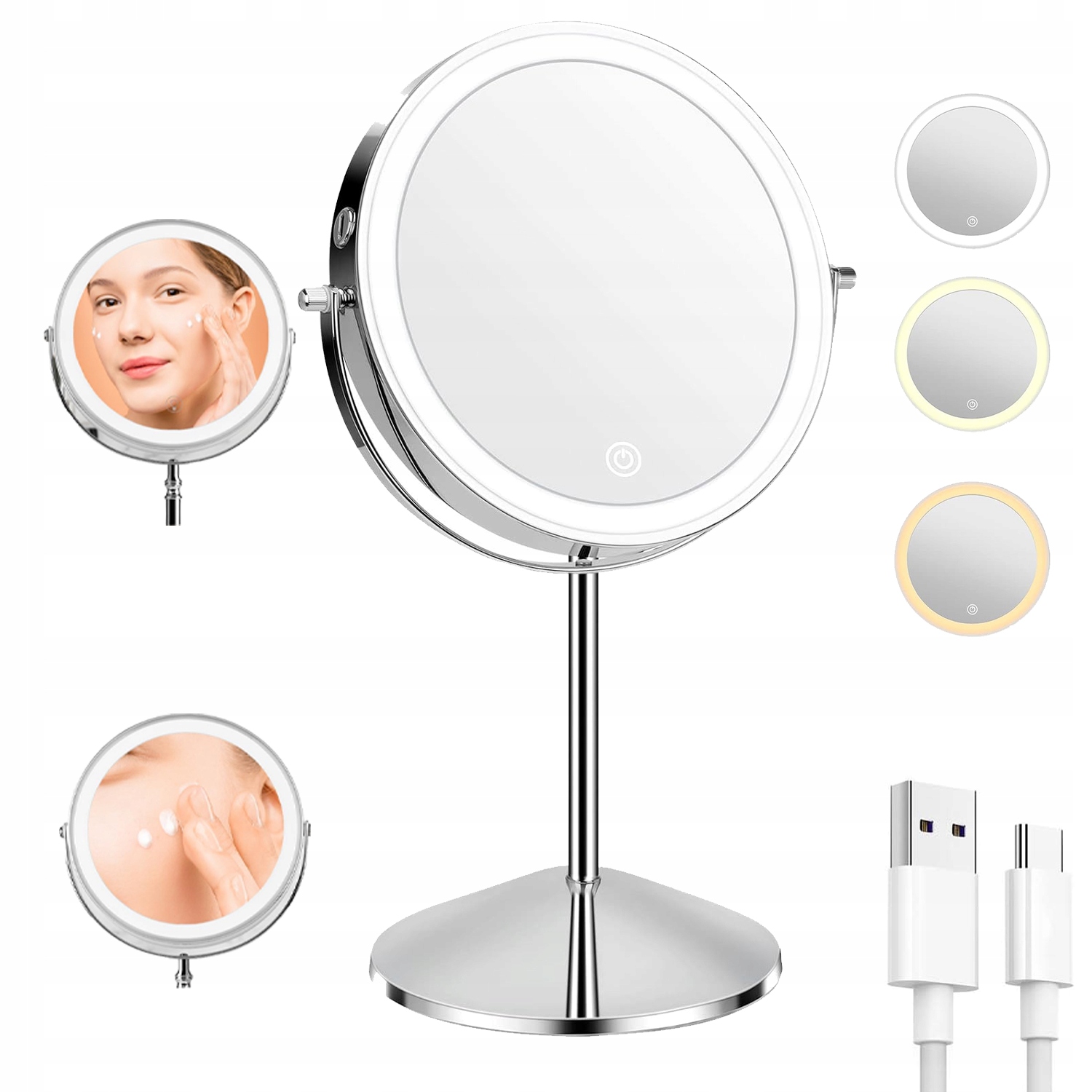 Kosmetické Zrcátko S Osvětlením 8" 1X 10X Otočné 3 Barvy Světla