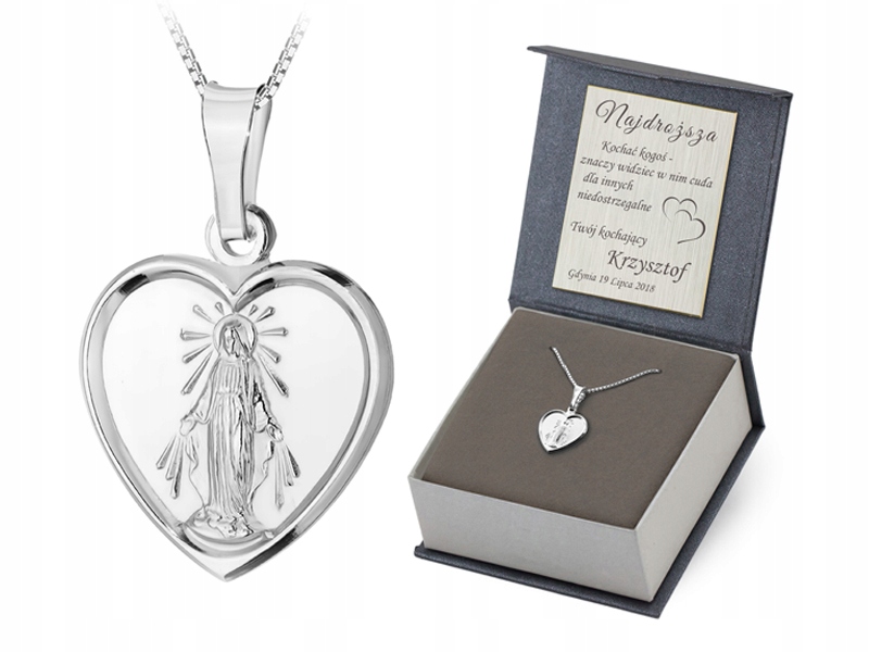 Stříbrný Náhrdelník ryzost 925 Úžasný medailon Srdce Matka Boží Neposkvrněná