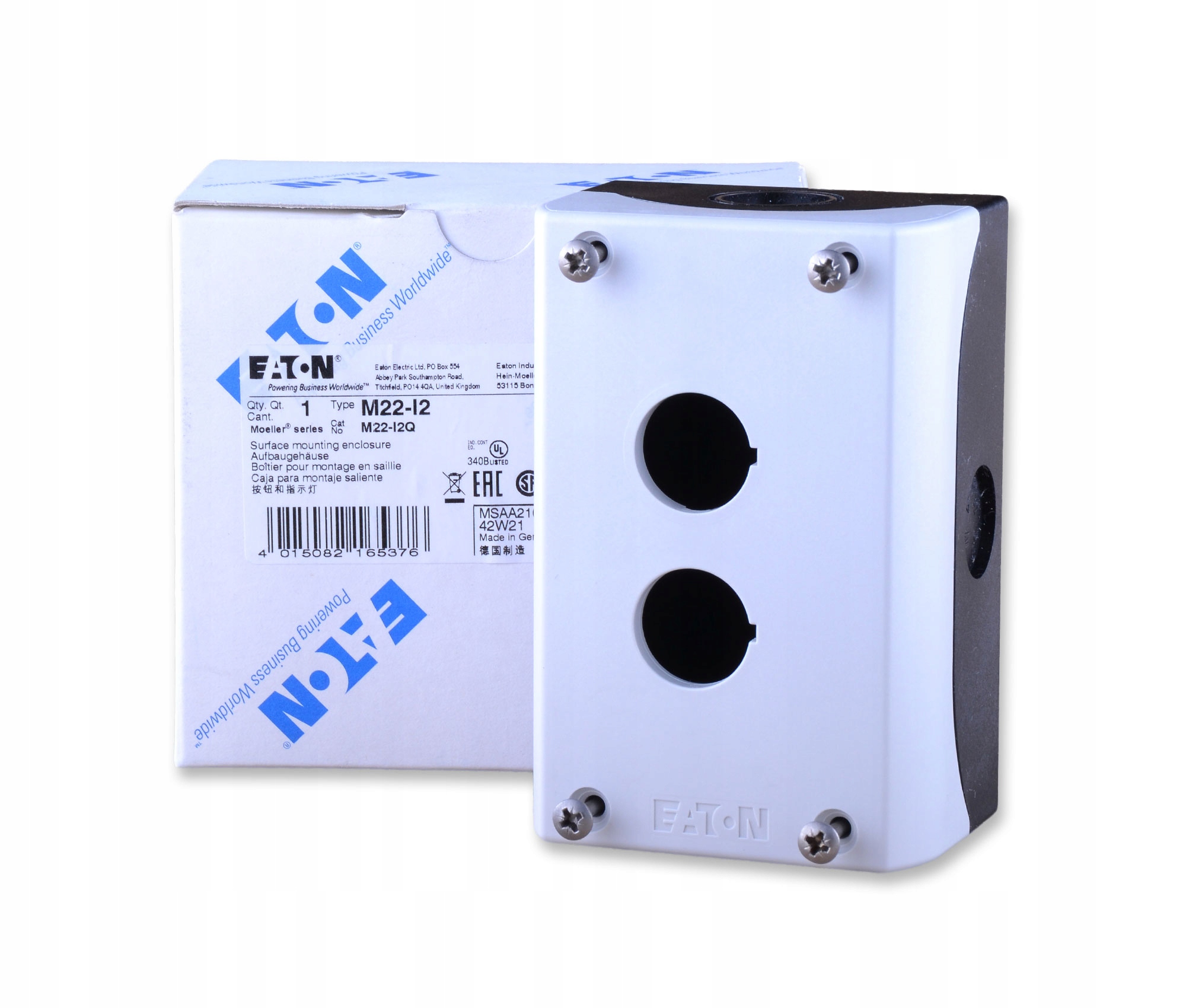EATON M22-I2 216537 OBUDOWA KASETY 2-OTWOROWA 22mm Waga produktu z opakowaniem jednostkowym 1.56 kg