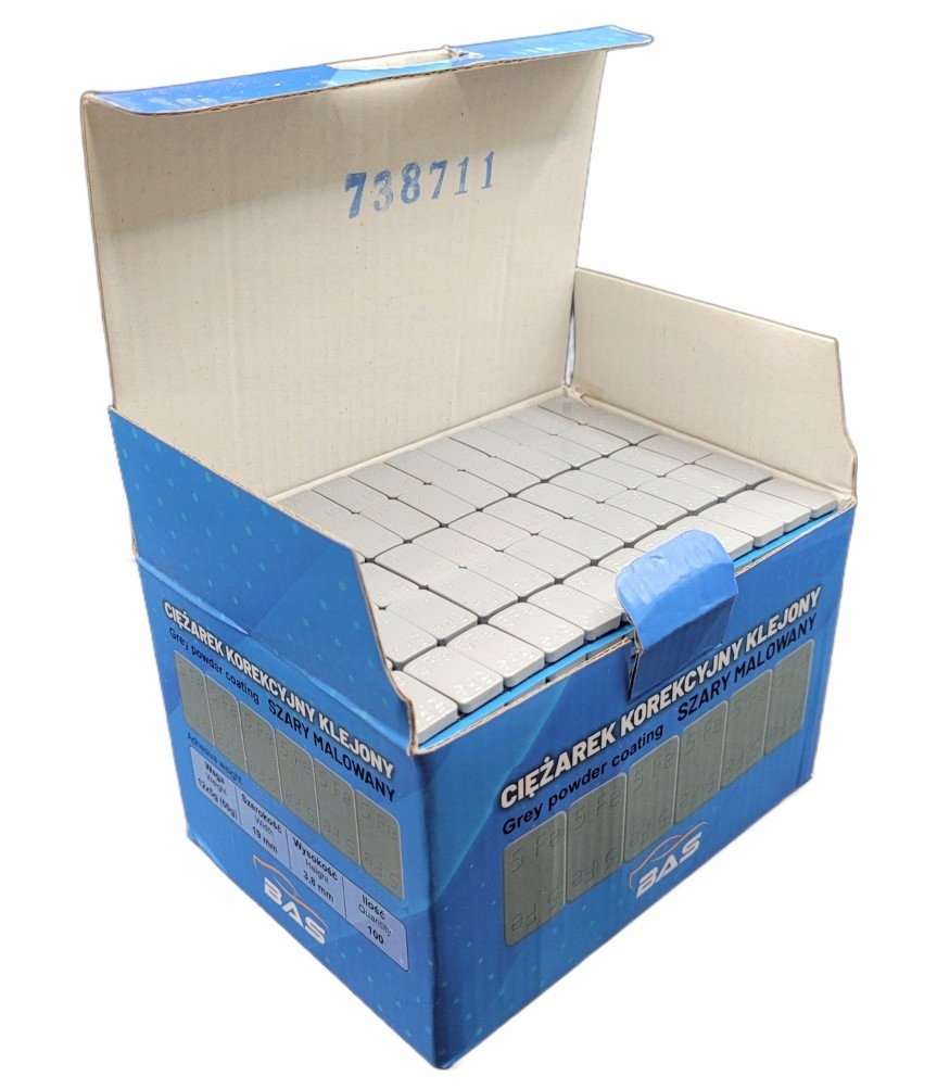 Ciężarki klejone do felg aluminiowych szare 100 sztuk 6kg szeroka taśma