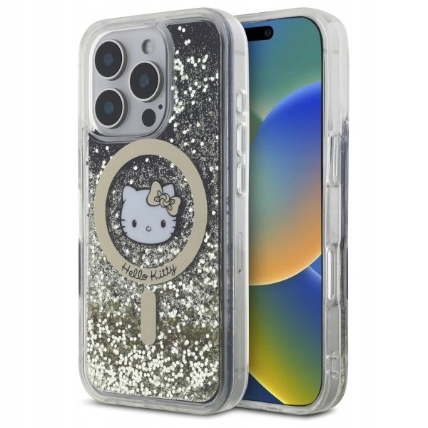 Etui Hello Kitty Liquid Glitter Fever MagSafe na iPhone 16 Pro złote