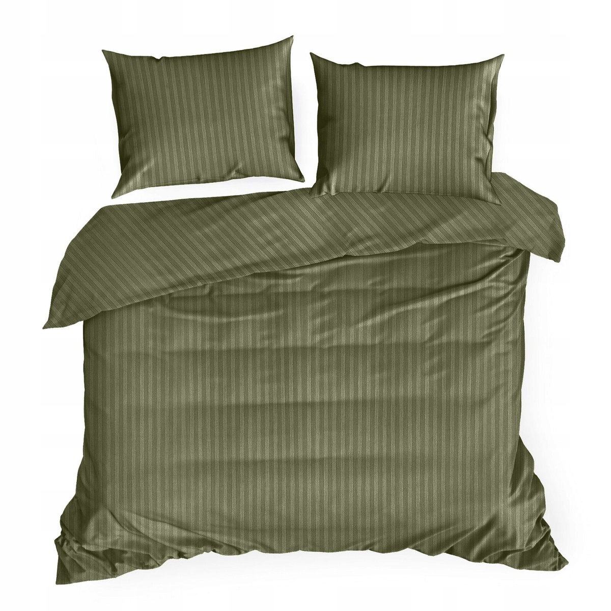 Pościel 160x200 3 cz poszewka 70x80 Satyna Bawełniana Vera pasy oliwka