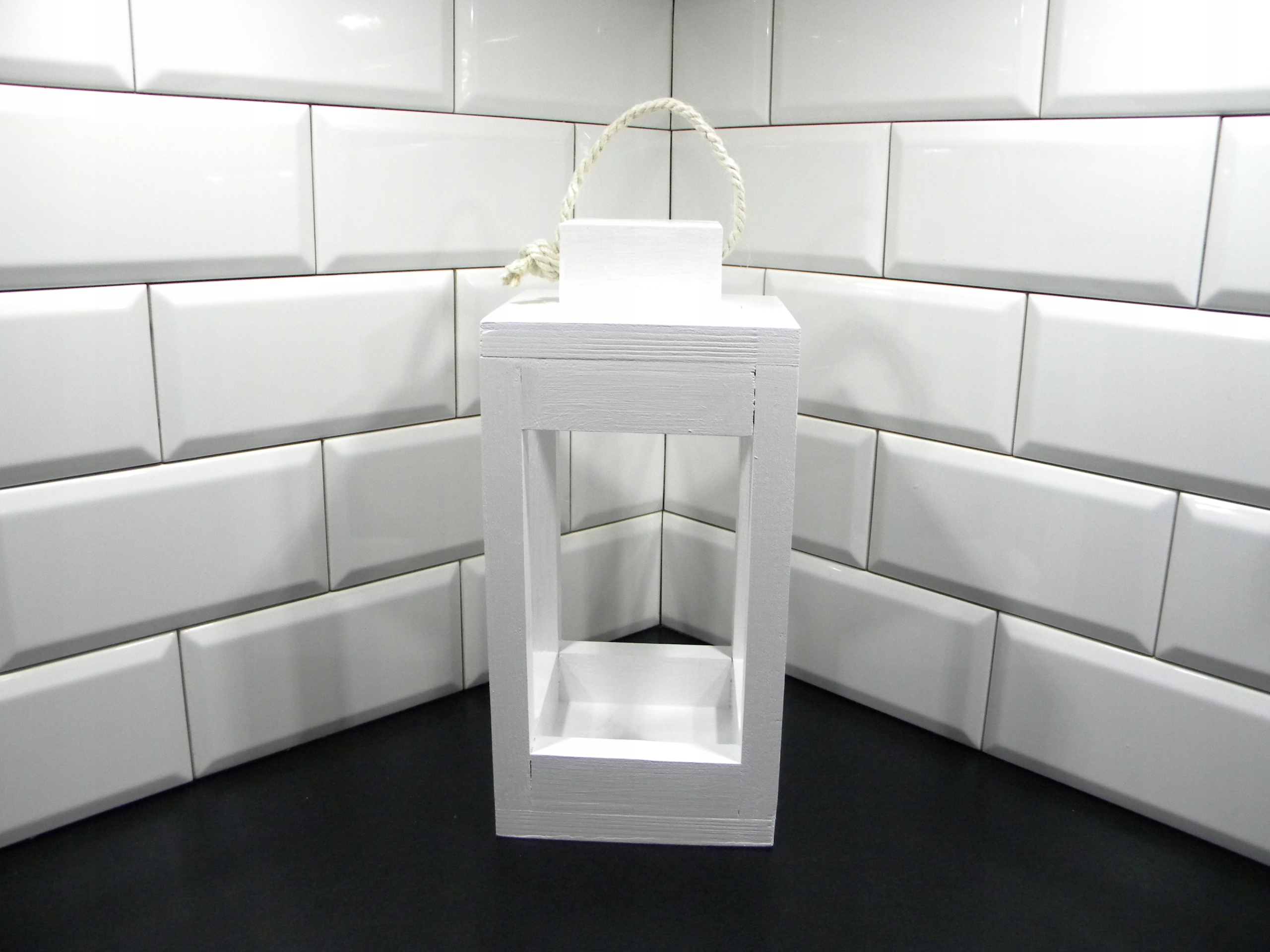 Lampion drewniany latarnia 70 cm biały