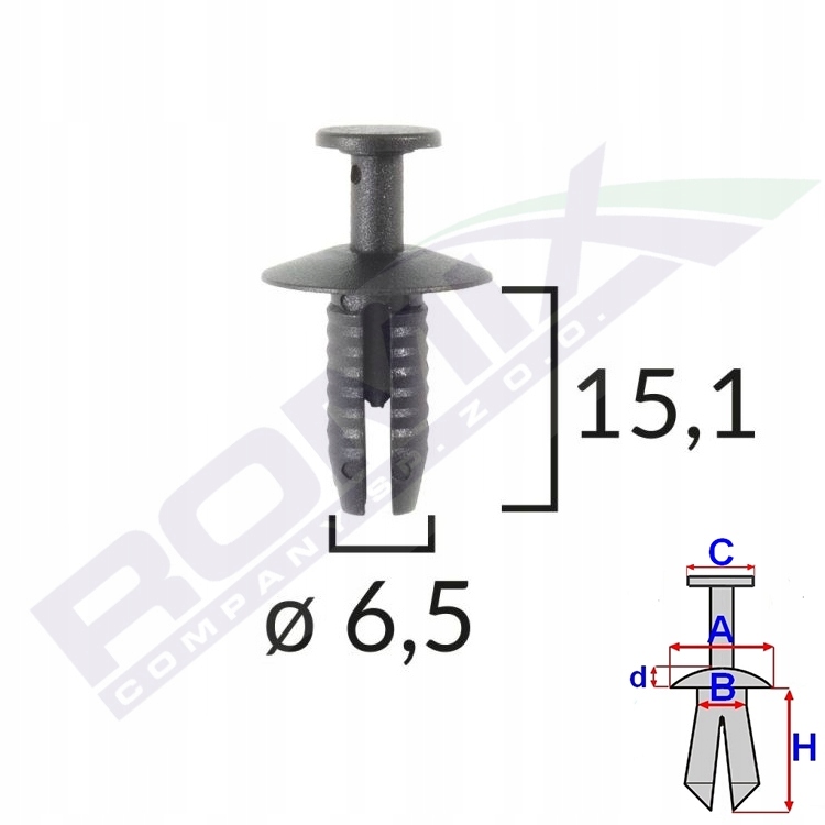 

Kołek rozporowy 6,5mm zderzaka osłon Bmw Vw x10szt