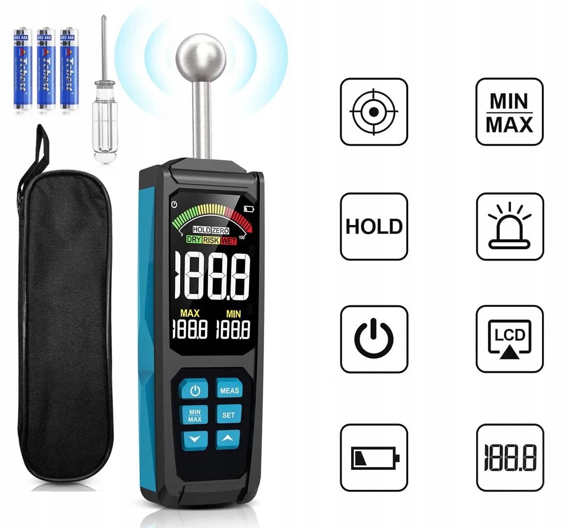 Vlhkoměr Měřič Vlhkosti Dřeva Z Betonu Cihly Sádry Omítka LCD