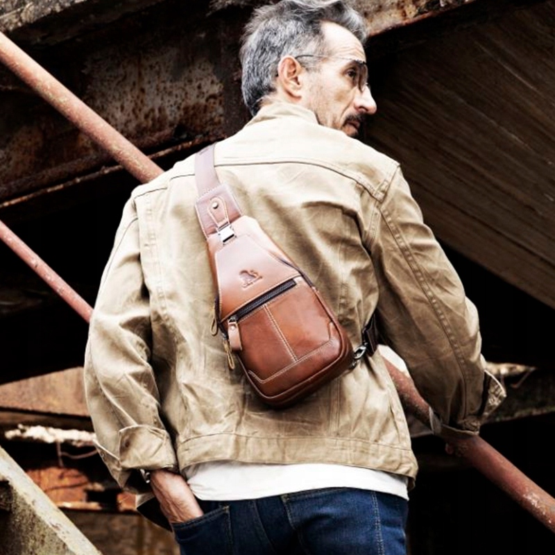 Skórzany TORBA NA RAMIĘ MĘSKA NERKA PLECAK Kolor brązowy