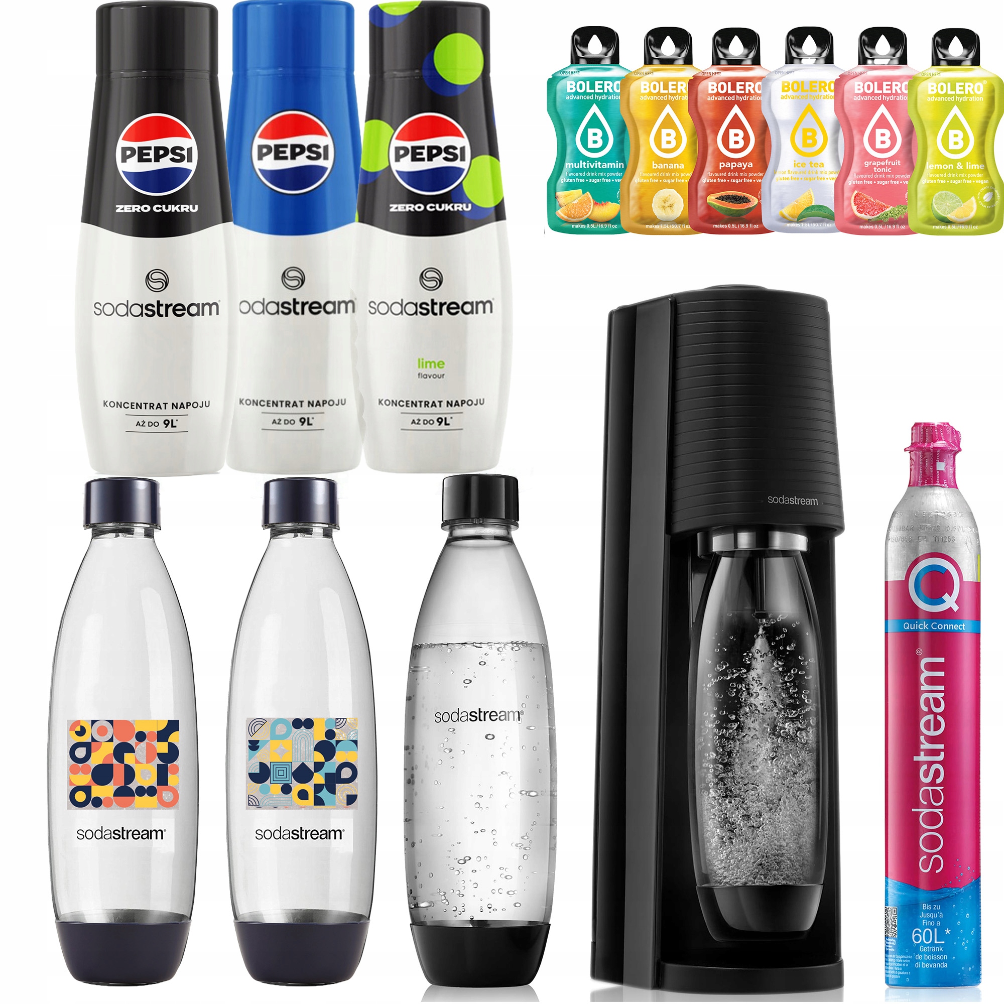 Sodastream Terra Saturátor Bombička 3 Flaše 1L Fuse A Geometria 3x Sirup