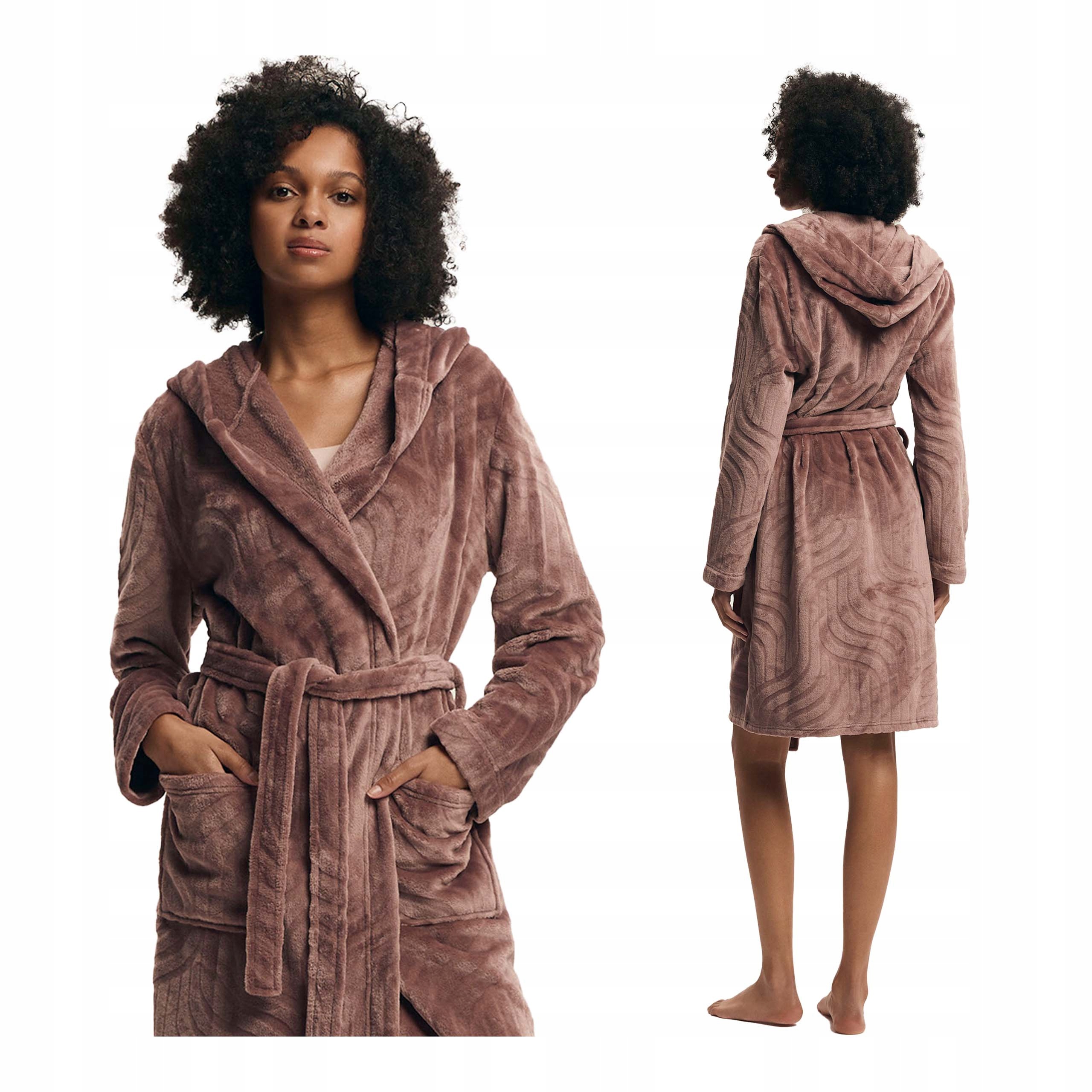 Dámský teplý krátký župan s kapucí, Tlustý, hnědý, Henderson, velikost S