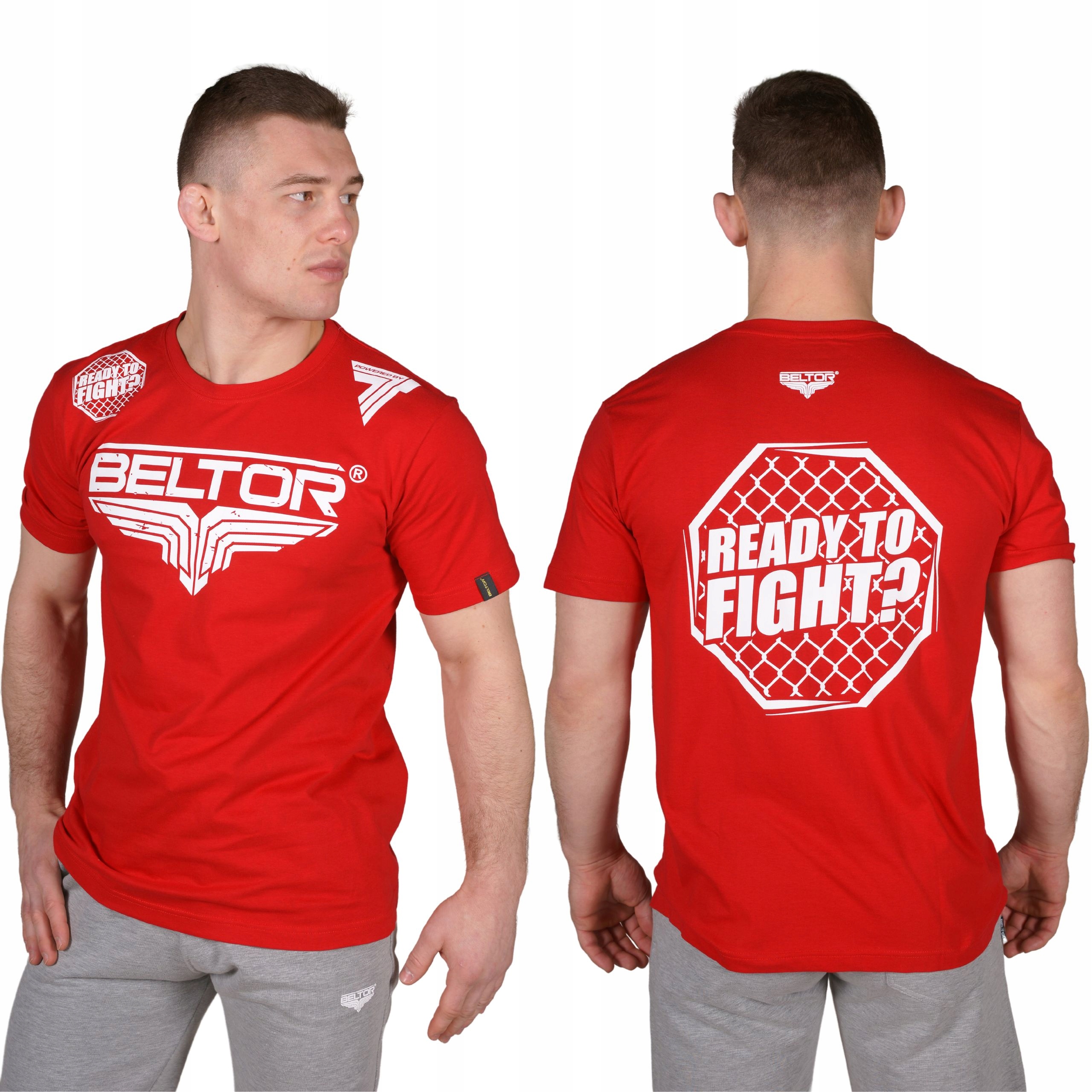 Beltor Koszulka Męska Octagon T-shirt Sportowy Rozmiar S Bawełna Czerwony