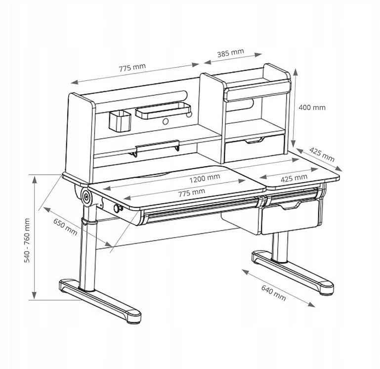 BIURKO PODNOSZONE DLA DZIECKA I NASTOLATKA Materiał korpusu metal