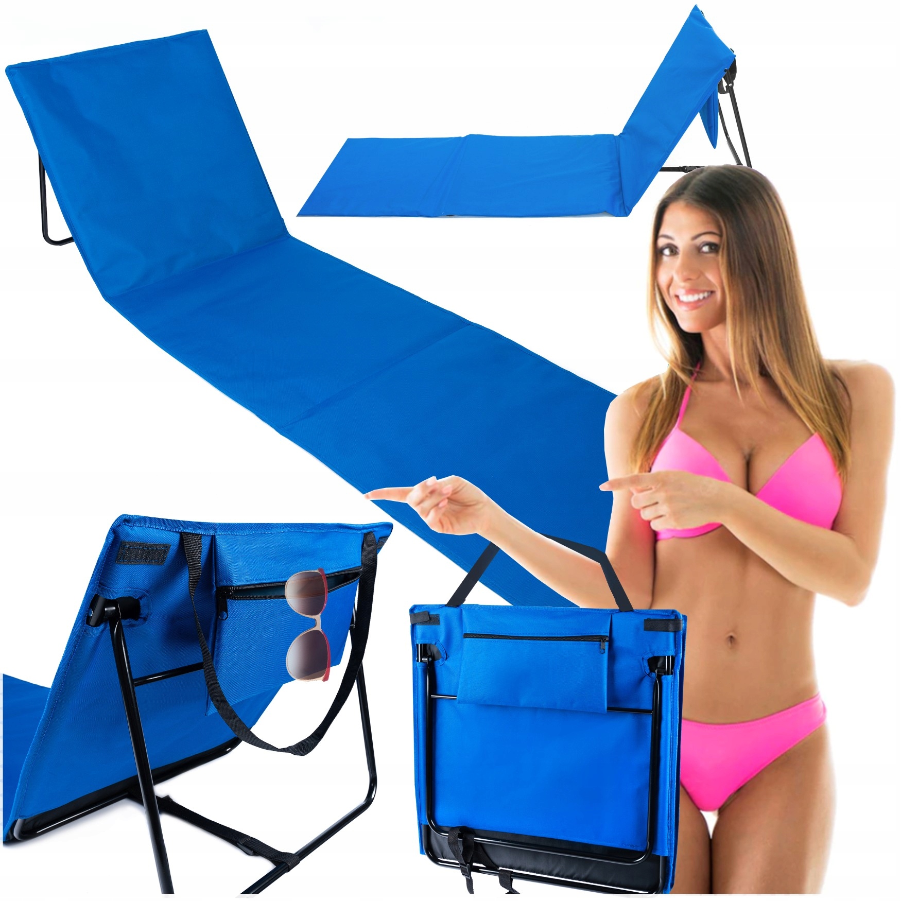 

Mata Plażowa Z Oparciem 2w1 Składany Leżak Torba