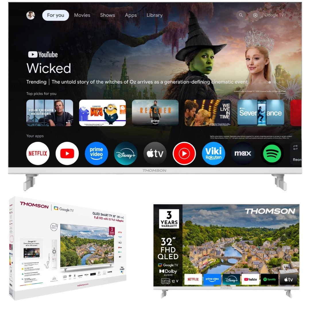 Biały Telewizor 12V Smart Tv Qled 32 Thomson 32FQG3S15CW Full Hd Do Kampera