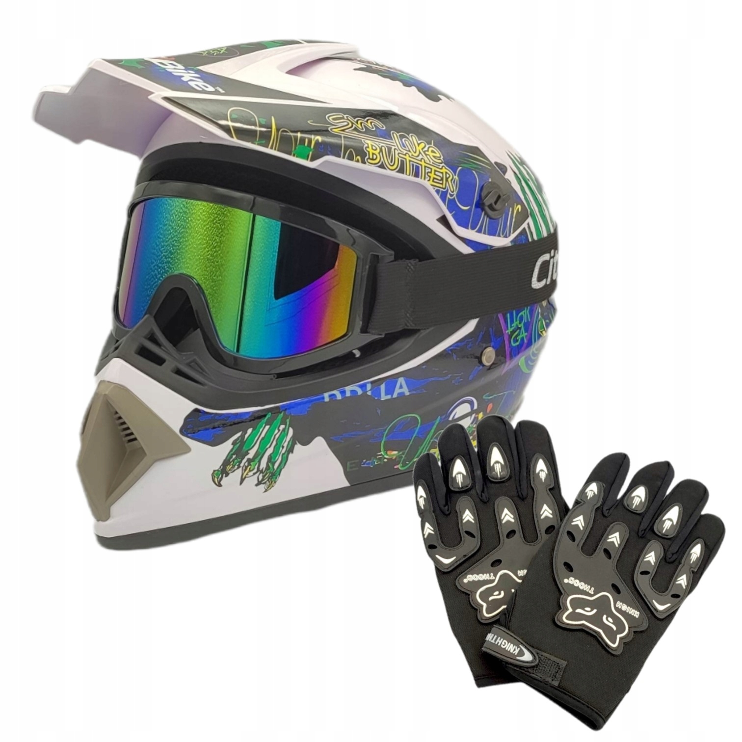 

Kask Crossowy Enduro Monster Rękawice Gogle