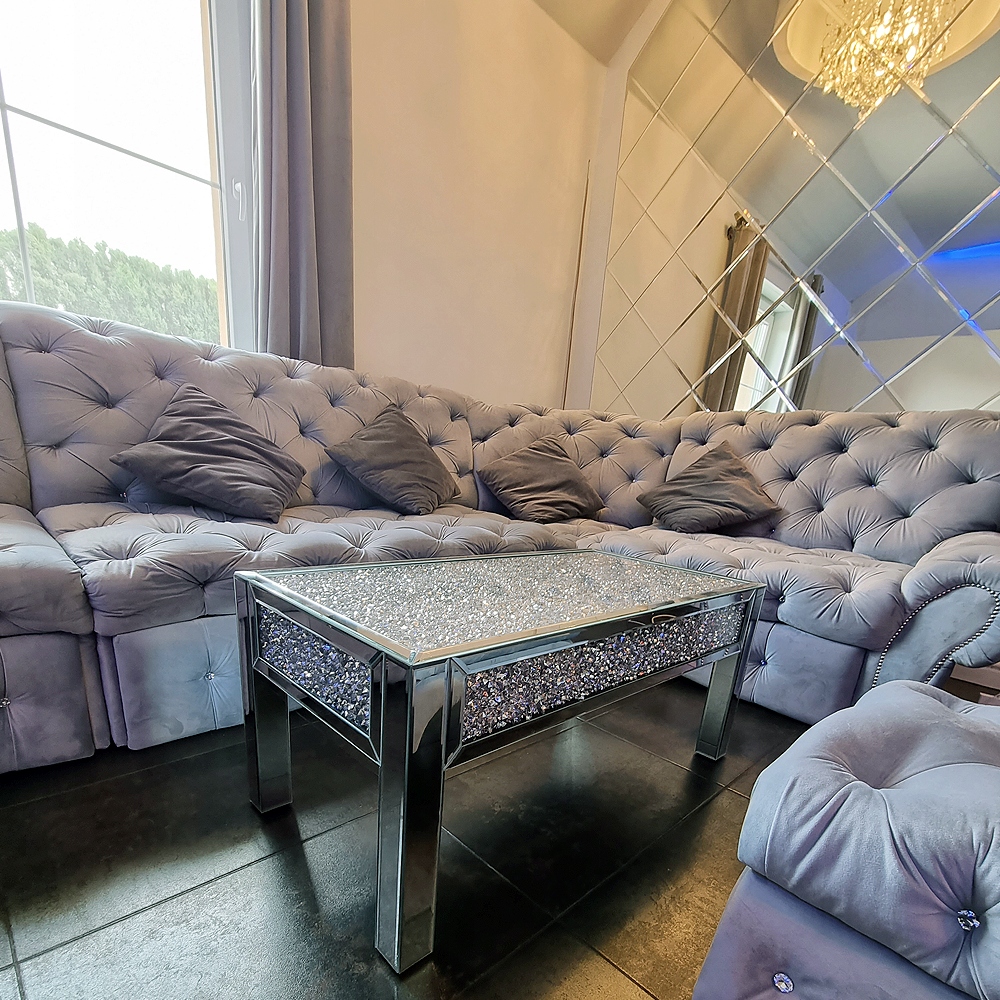 STÓŁ STOLIK KAWOWY GLAMOUR LUSTRZANY Z KRYSZTAŁEM Szerokość mebla 100 cm