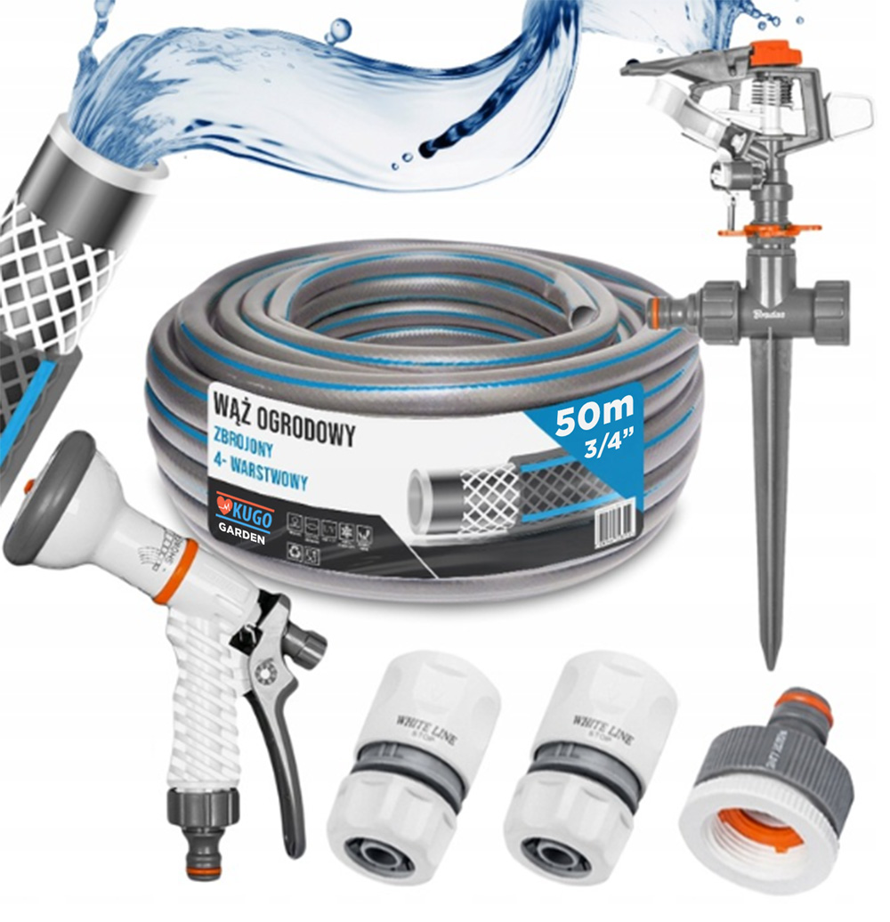 Hadice 3/4" 50 m 4 Vrstvy Zavlažovací Pistole Set Bradas