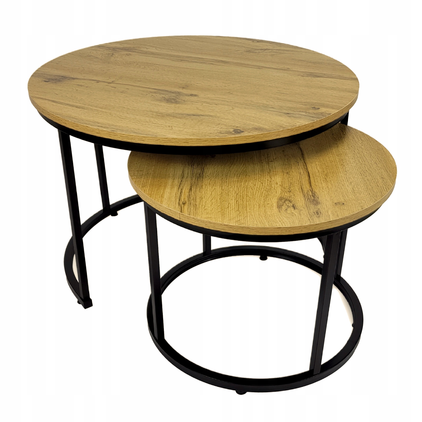 Kávový Stolek Loft Kulatý Set 2 Dubových Stolků Loftový Industriální