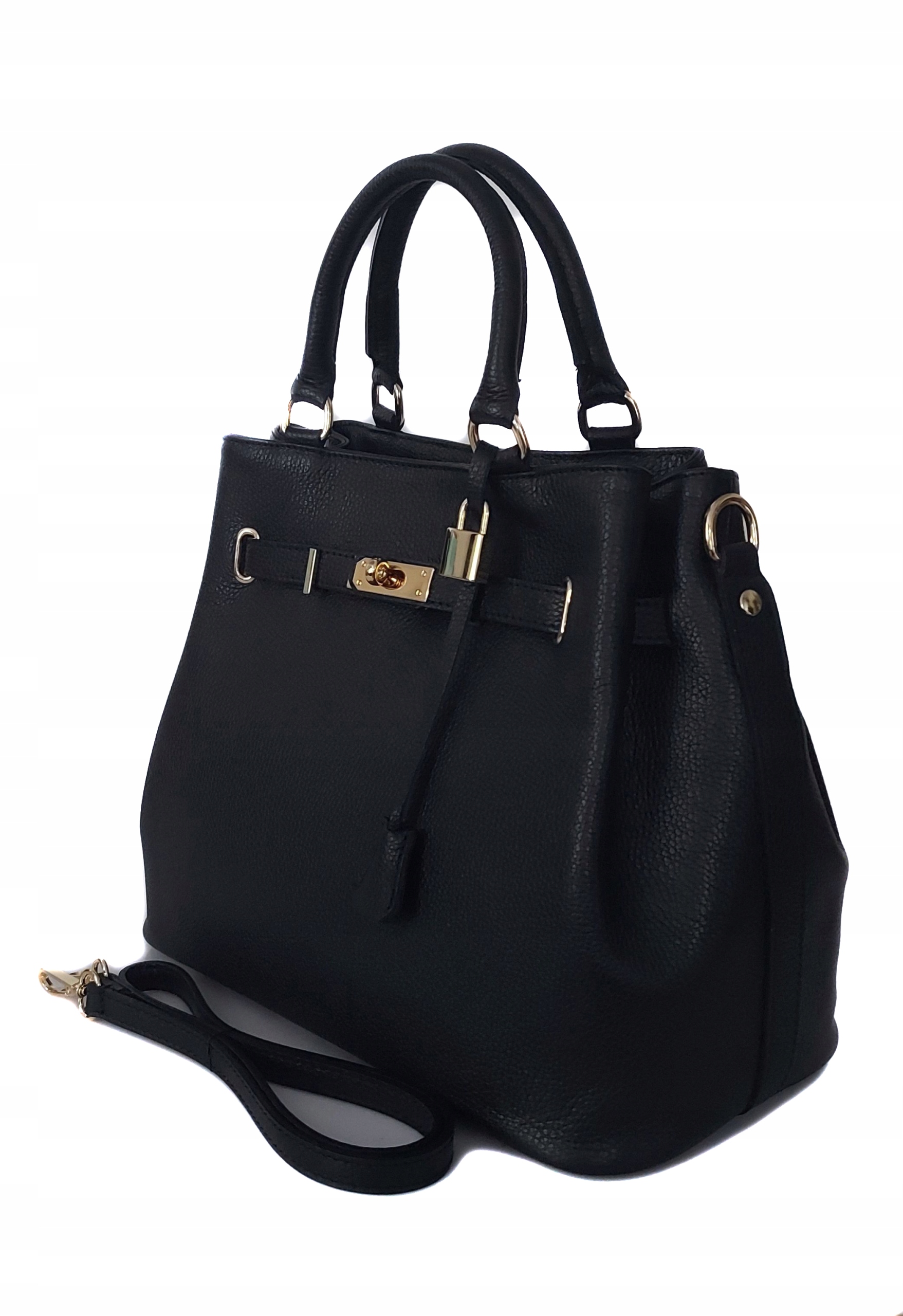 Duża włoska torba A4 skóra kuferek kłódka Czarna EAN (GTIN) 5907589394887