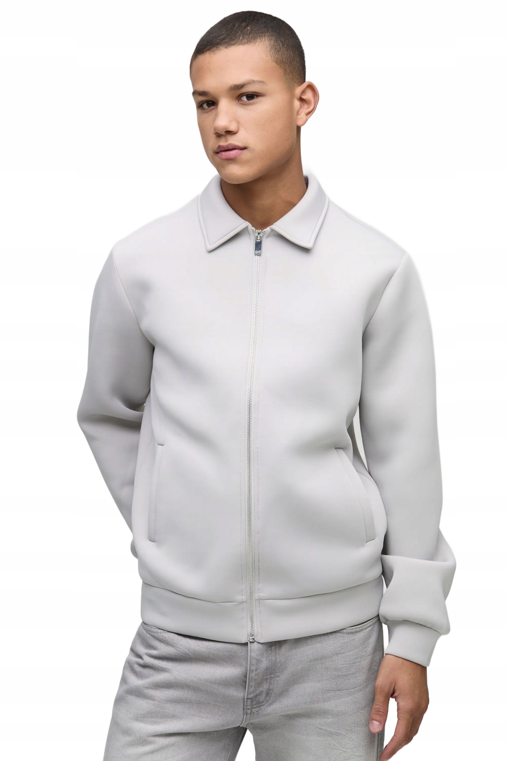 Boohooman Pánská Košile Casual Šedá Se Zipem A Límečkem, Velikost Z3A