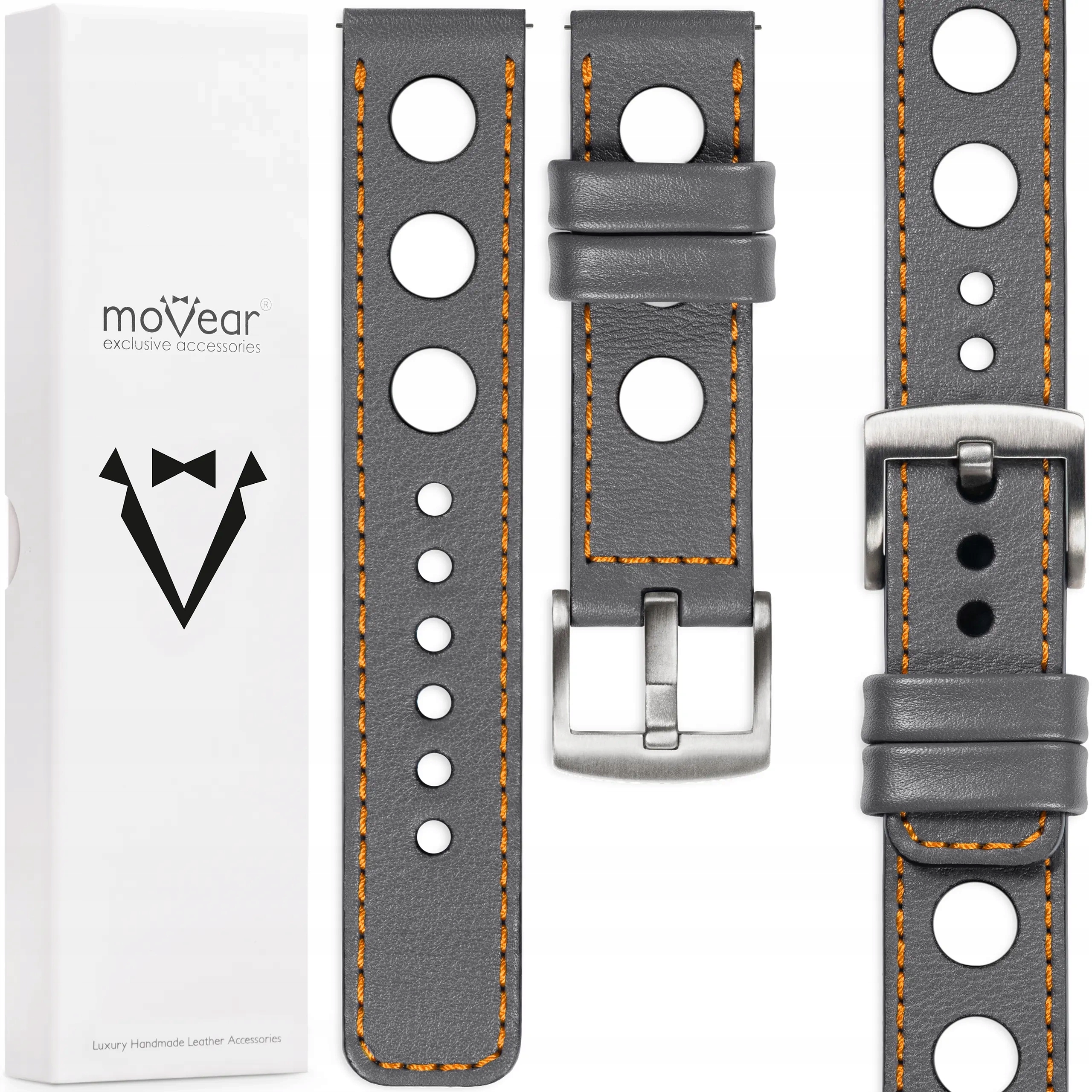 Kožený opasek 26 mm pro prémiové elegantní hodinky Movear šedý