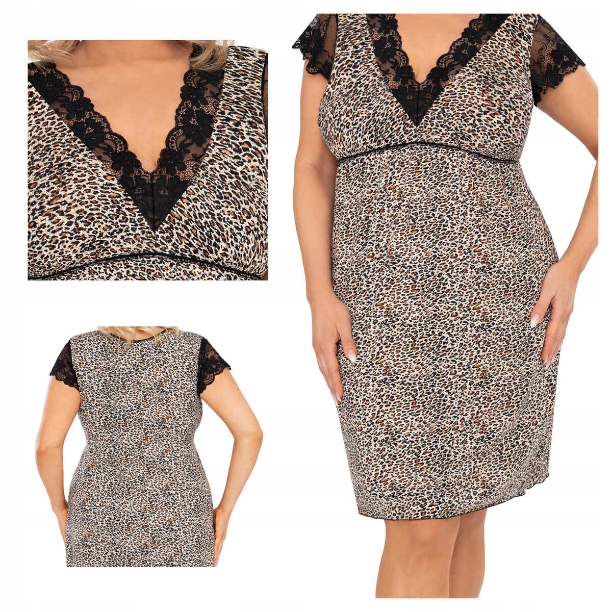 Donna Košile noční z viskózy, krajkový krátký rukáv Omari plus 4XL