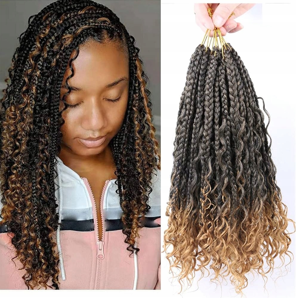 Ainimiu – 18palcový box Braids s boho, kudrnatými koncovkami – 8 balení