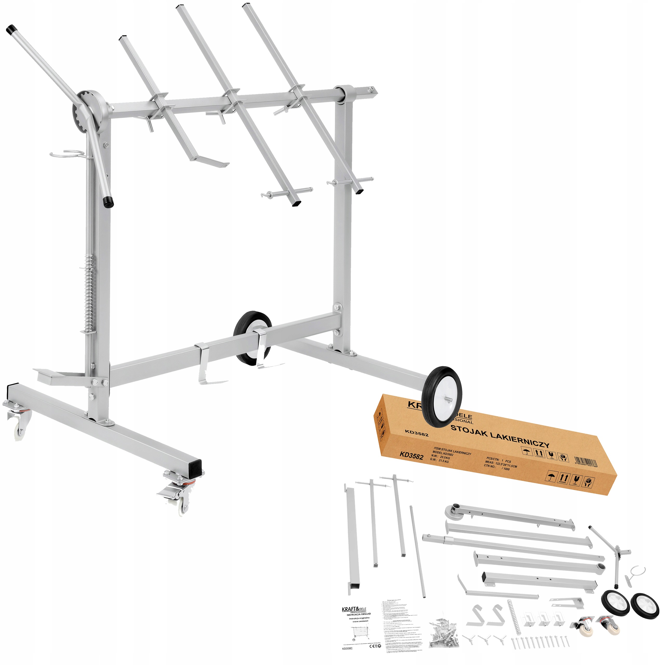 Lakovací stojan otočný 360 Kraft&Dele KD3582 3 Ramena Kola Věšáky