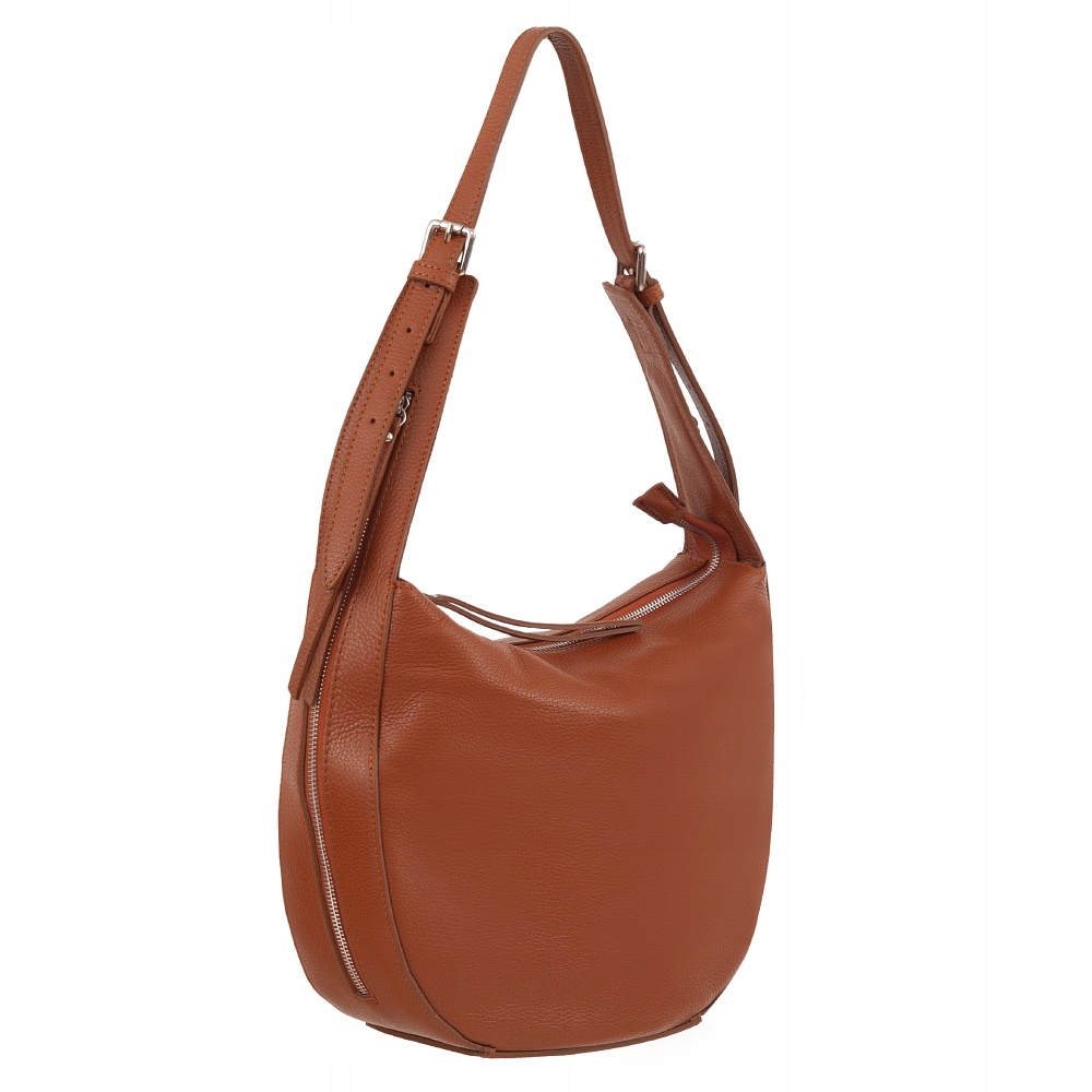 Włoska ruda skórzana torebka półksiężyc Skóra Naturalna Camel