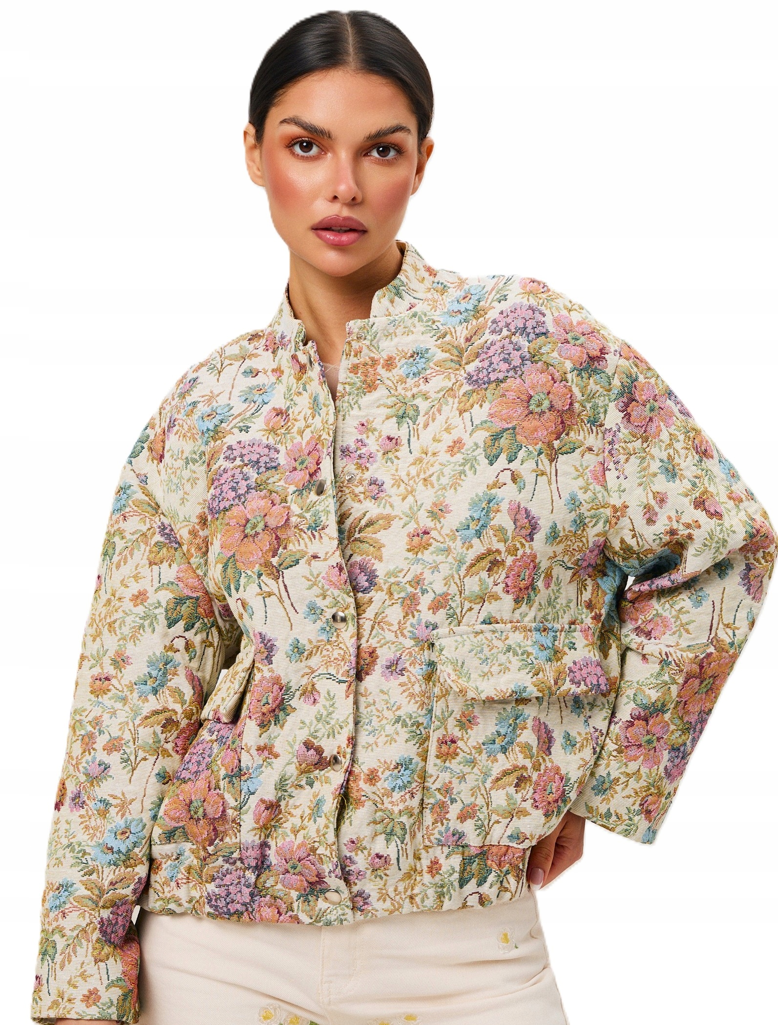 Narzutka kurtka Bomberka żakardowa kwiaty Flowers