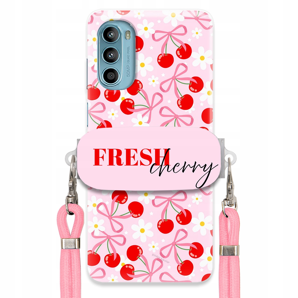 Pouzdro pro Motorola G52 Case Držák Šňůrka Růžová Fresh Cherry Mašle