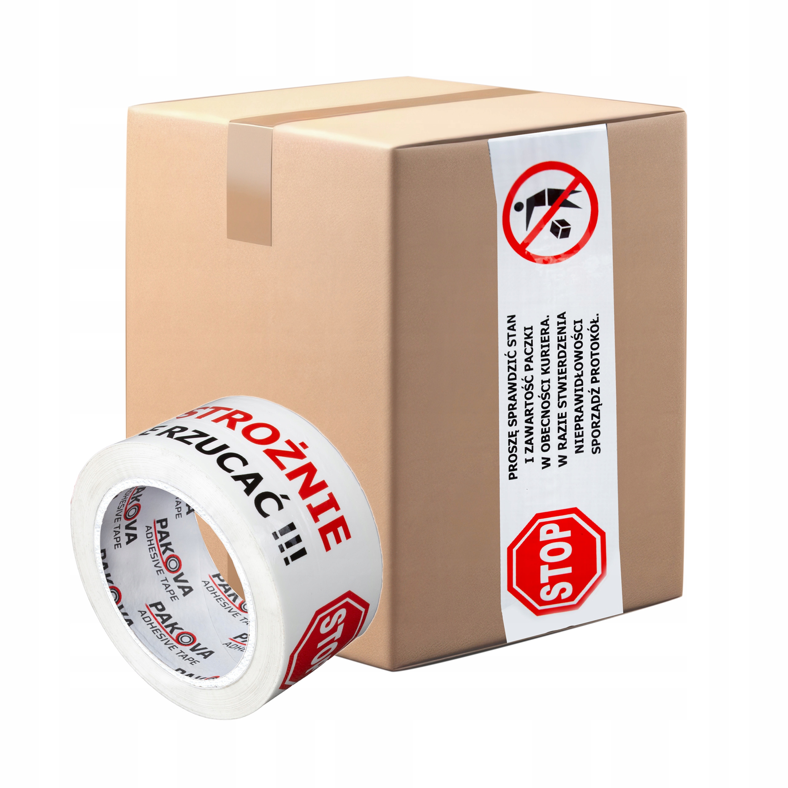 Taśma Pakowa z nadrukiem Nie Rzucać Ostrożnie Stop 48/50y Klejąca 36szt