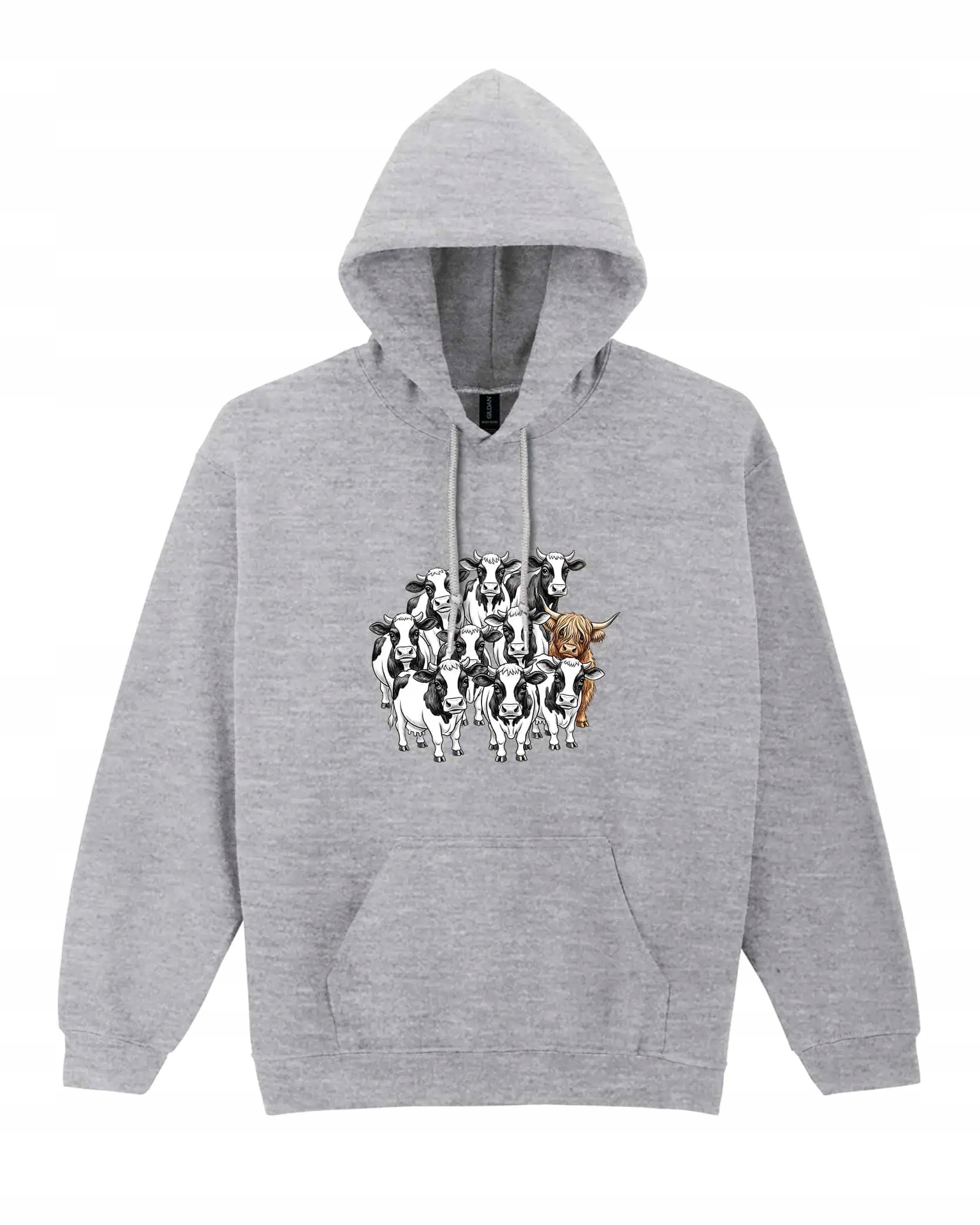 Mikina s kapucí Asi se sem nehodí Krávy Individualismus Šedá L