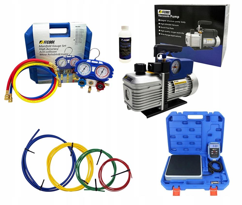 Sada Aitcool VP260M-SG 142L/min Manometre R32 R410A Náplne Hmotnosť