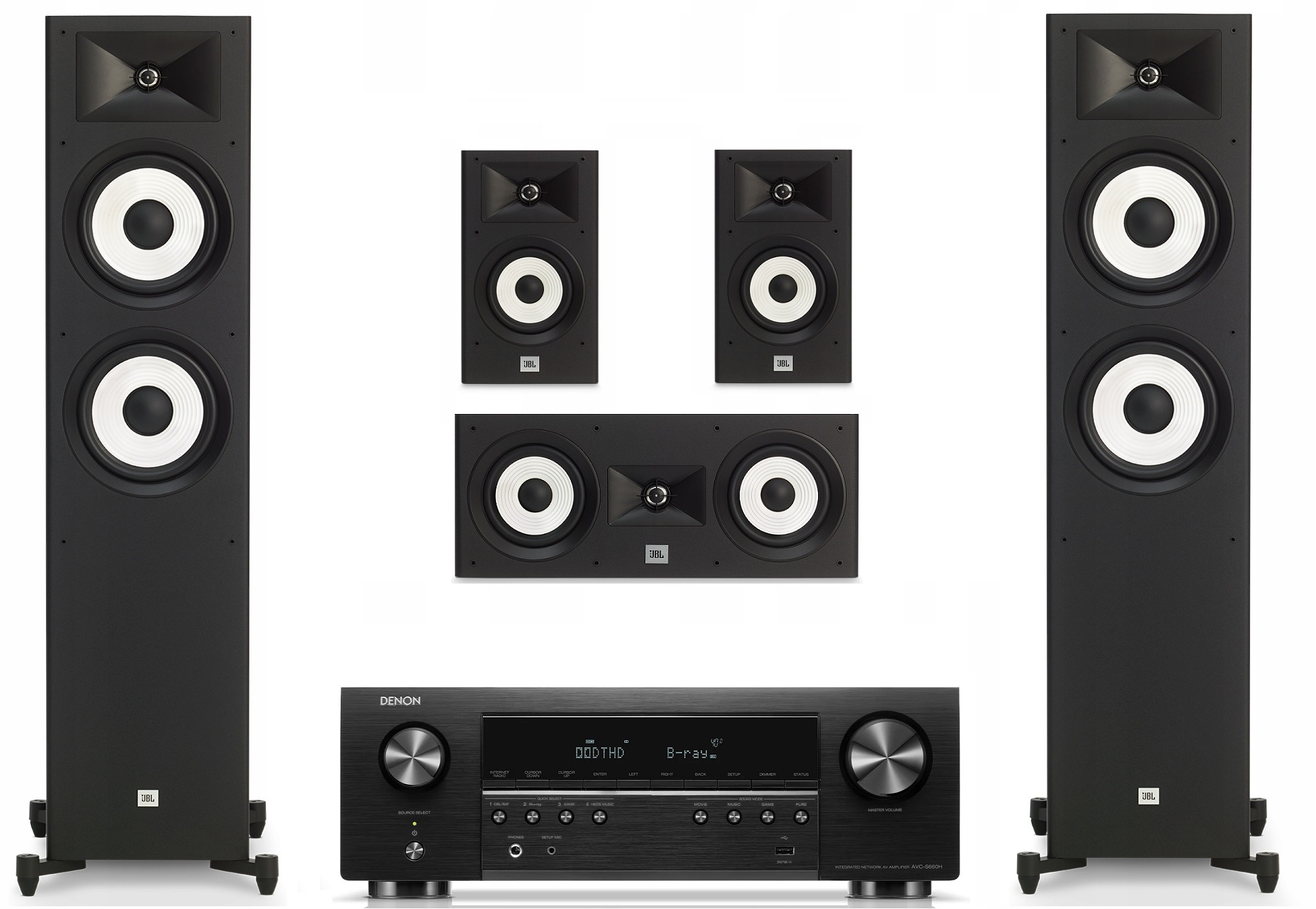JBL STAGE A190 + A120 + A125C + DENON AVC-S660H WSPANIAŁE KINO DOMOWE 5.0