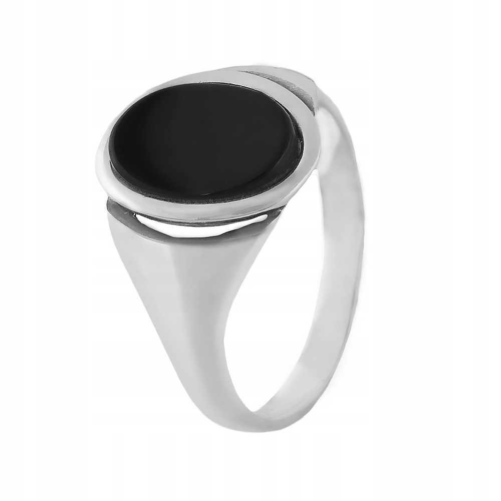 Stříbrný signet ryzost 925 Elegantní leštěný prsten Ovál Onyx vel. 19