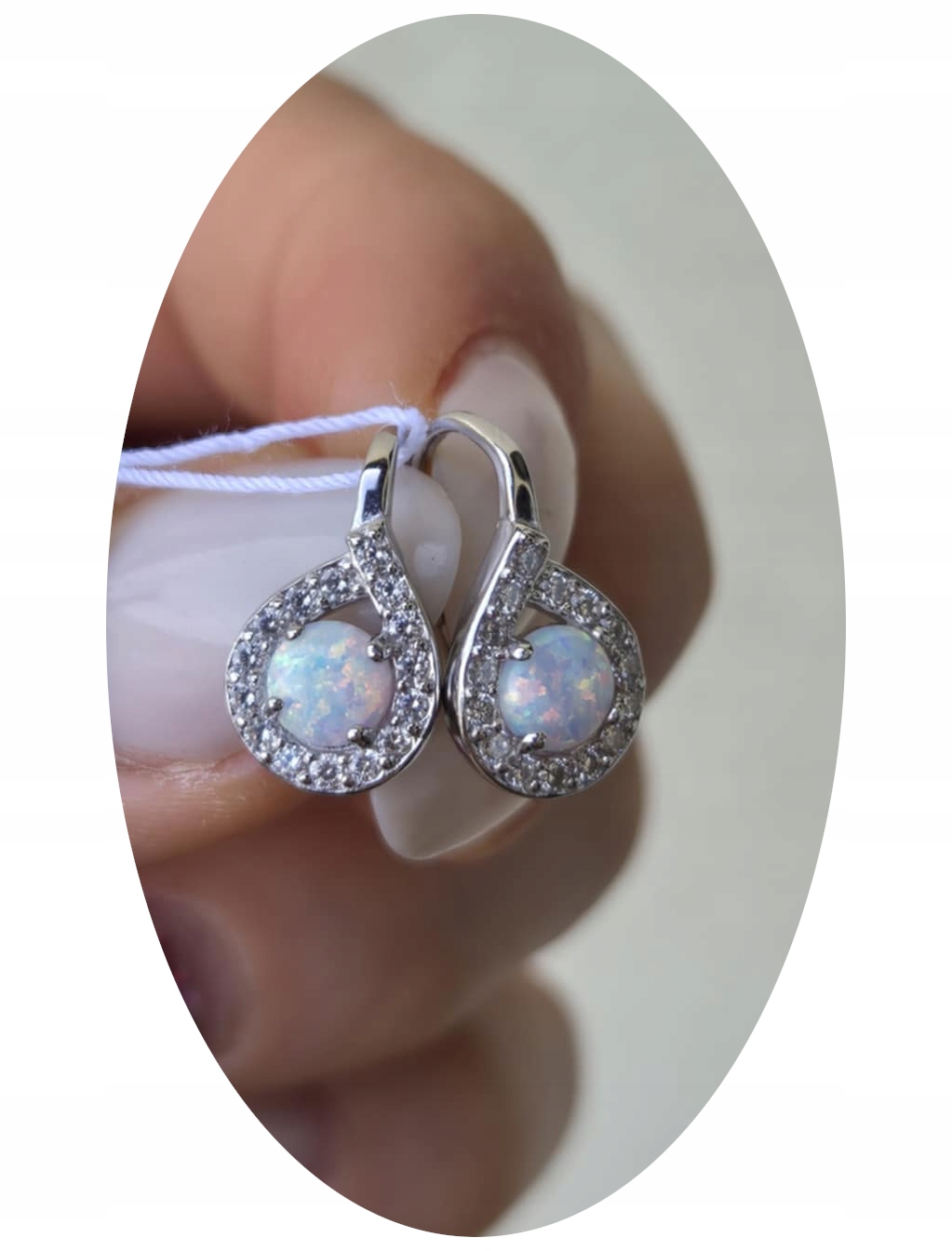 Stříbrné Náušnice Dámské Závěsné Slzy Opal Bílá pr.925