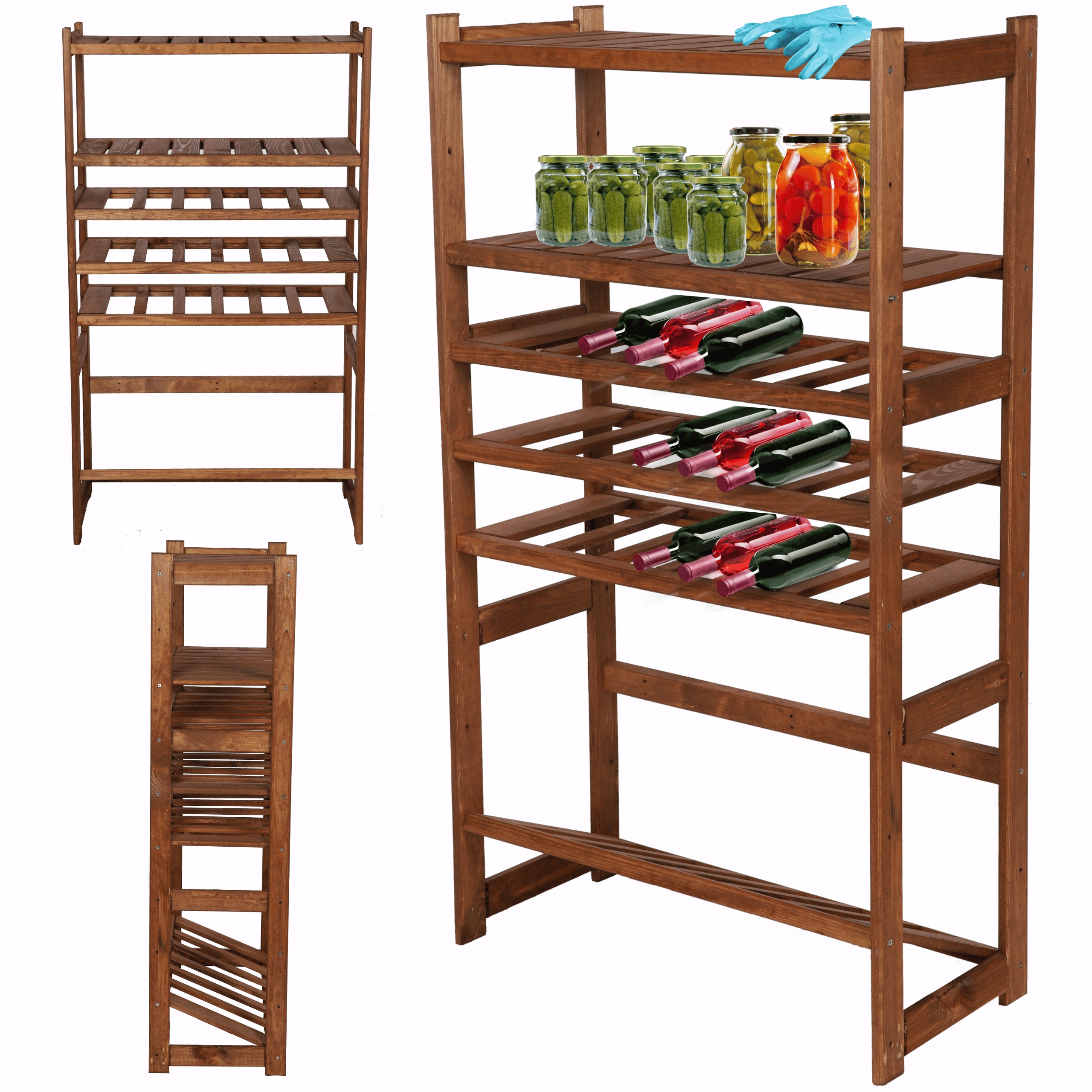 Borovicový regál do špajze, stojan na krabice, stojan na víno, 6 políc, Priestranný