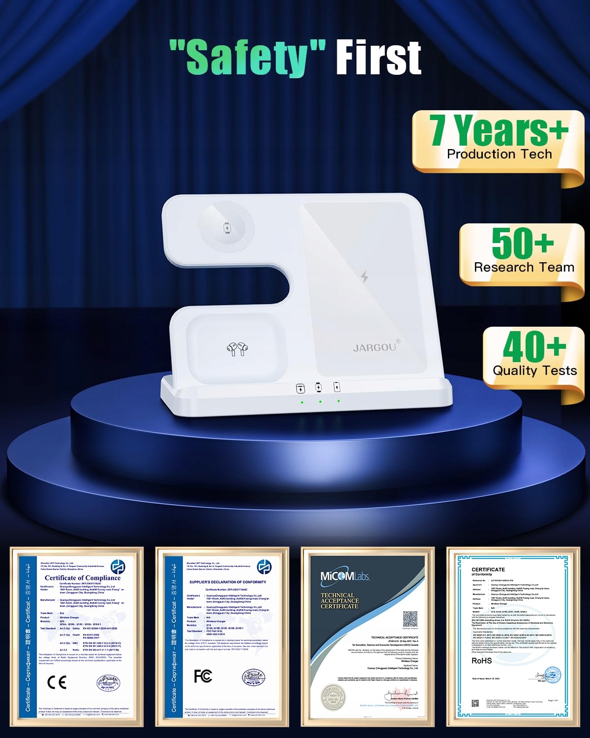 JARGOU Bezprzewodowa Ładowarka 3w1 Do iPhone Apple Watch AirPods — miniatura 5