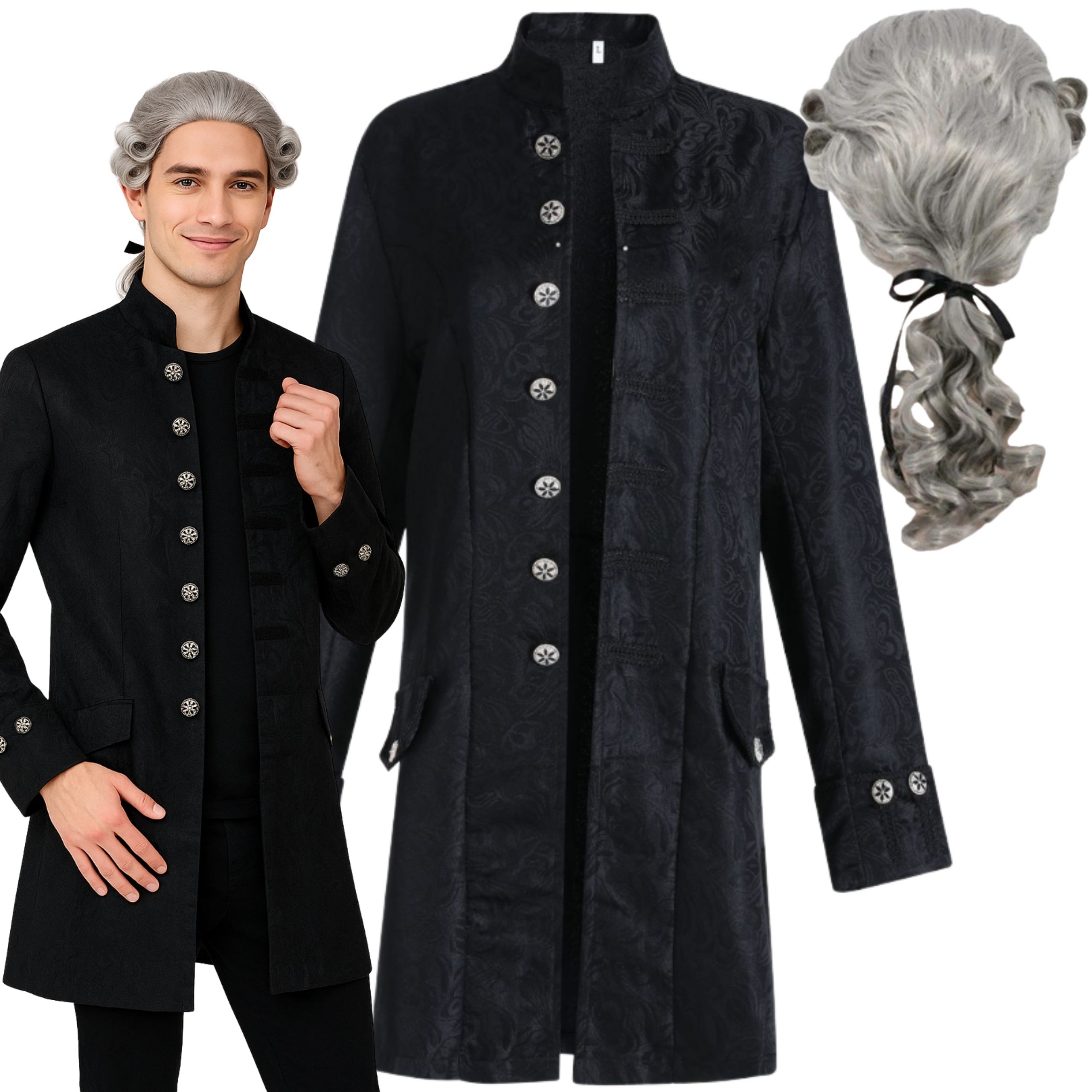 Kostým Šlechtic Frak Vintage Princ Aristokrat Soudce Lord Peruka XL 2XL