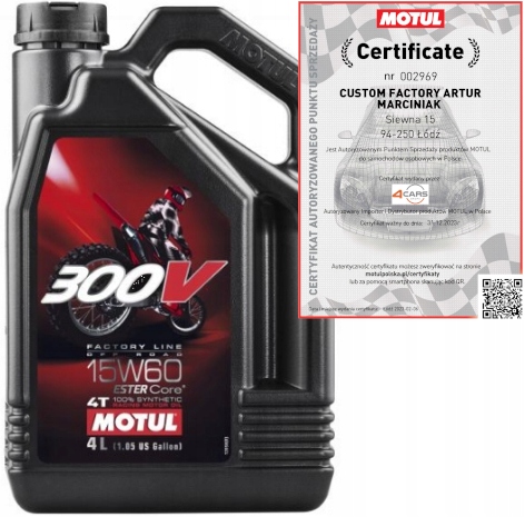 

Motul 300V Factory Line Off Road 15W60 4T Ester 4L