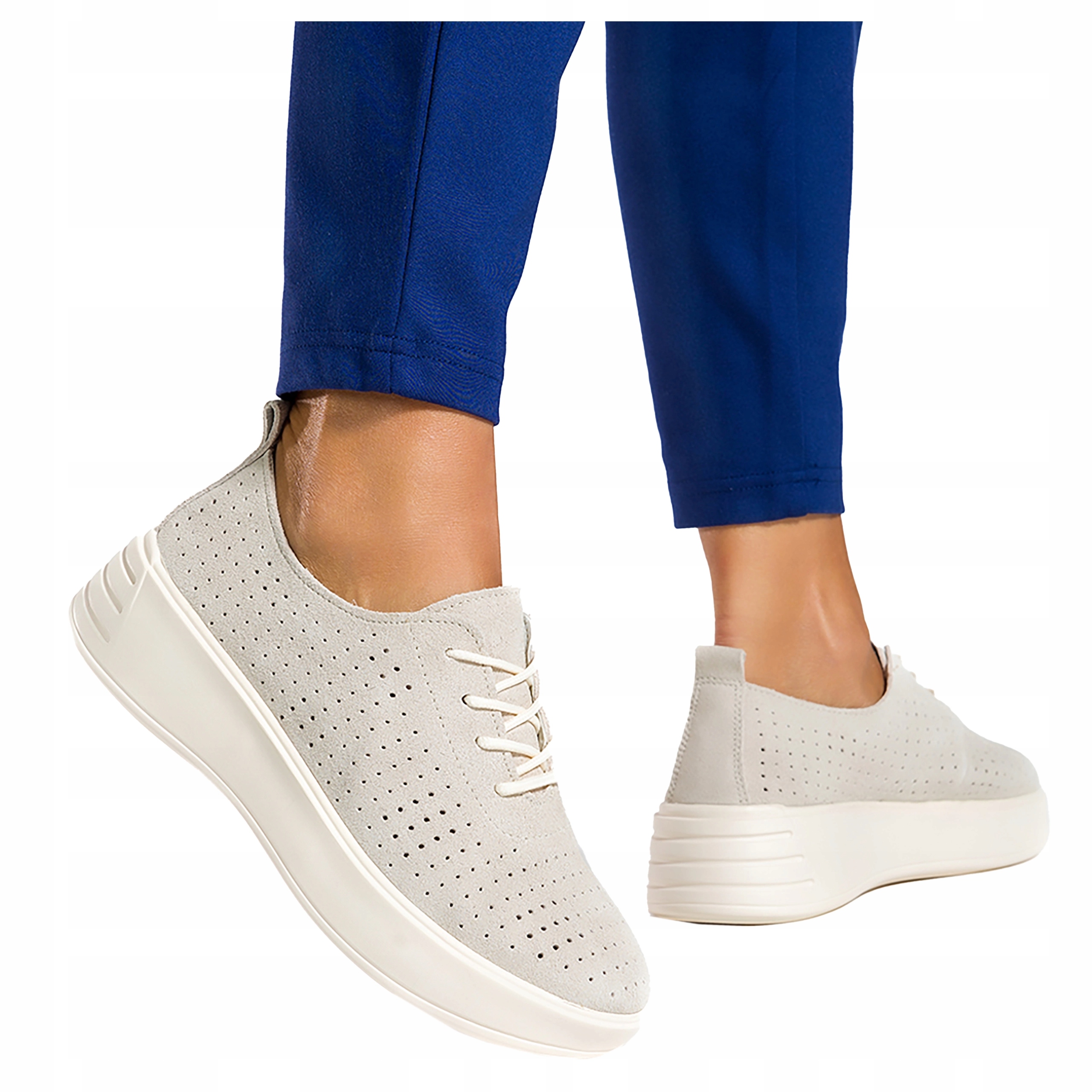 Półbuty Damskie Beżowe Na Platformie Sneakersy Obuwie Sportowe Ażurowe r 39