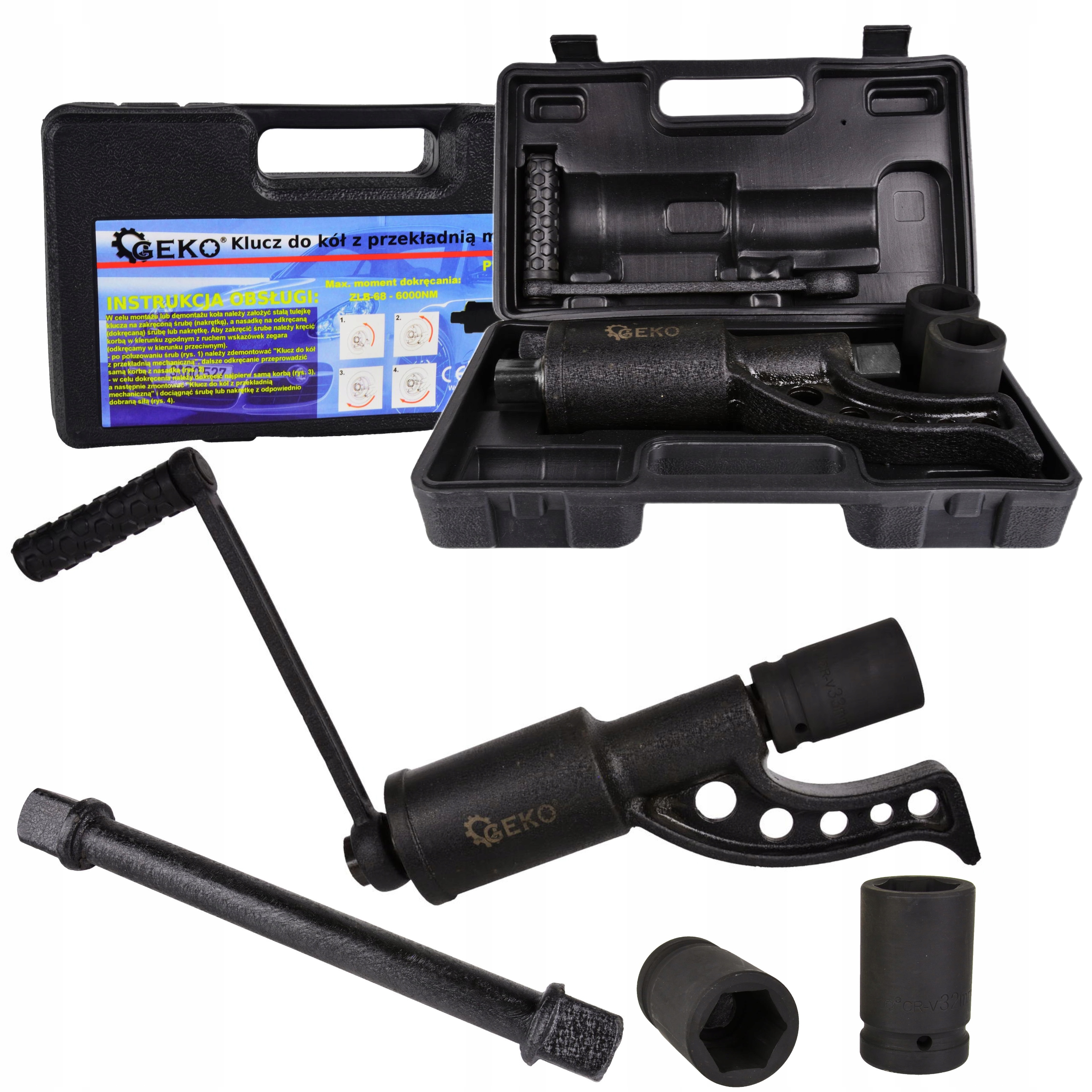 KLUCZ PRZEKŁADNIOWY DO KÓŁ 6000NM 1:58 WZMACNIACZ + NASADKI UDAROWE 1" 10el EAN (GTIN) 5901477108372