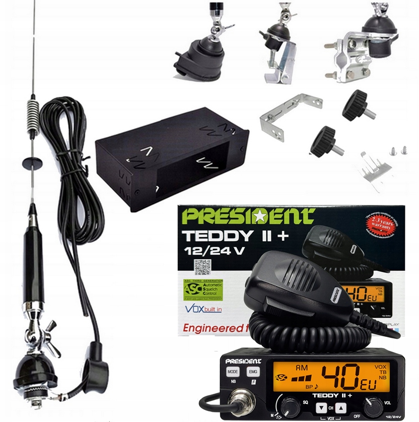 Kompletná Sada Cb Rádio Teddy II+ Policová Anténa Držiak Tir Bus